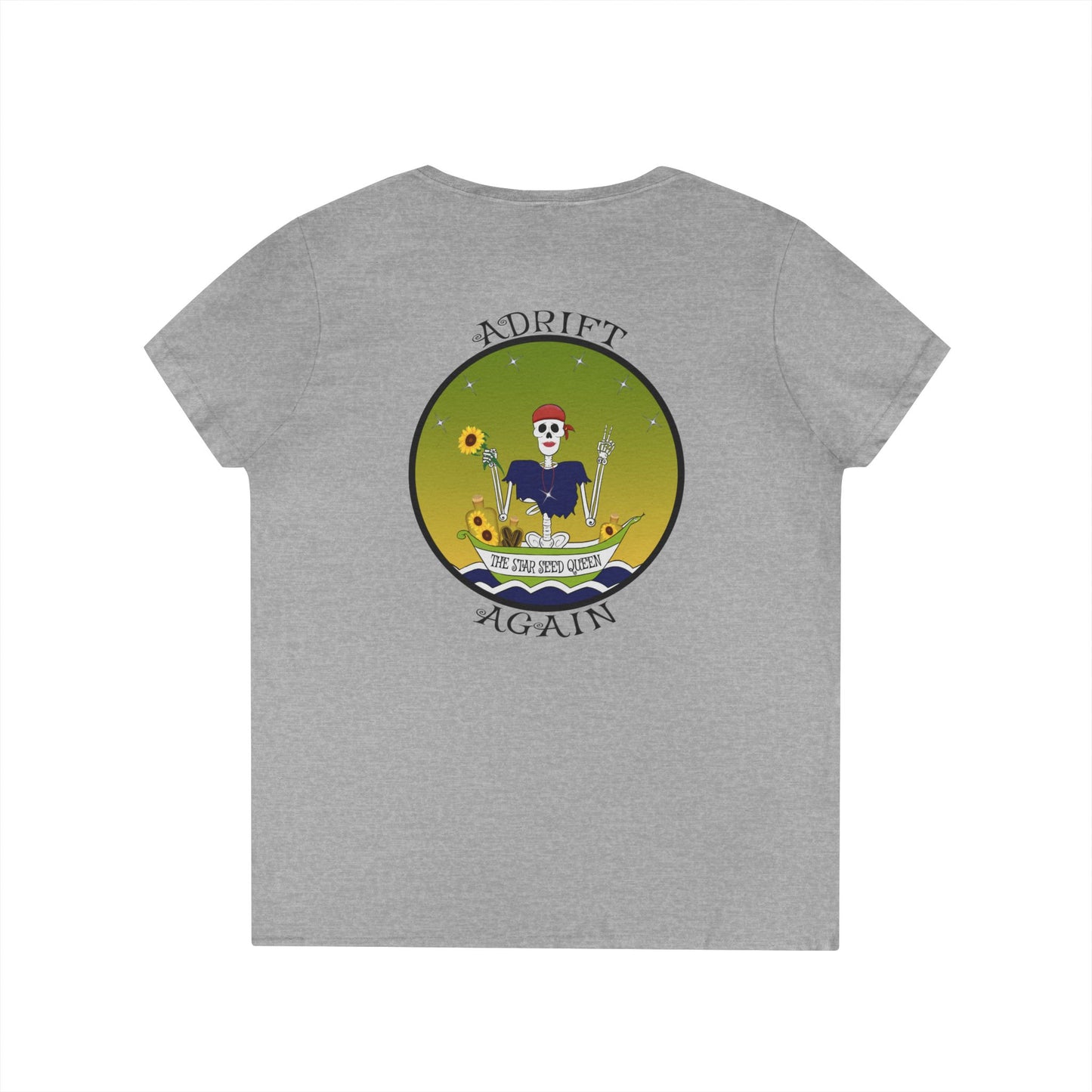The Star Seed Queen, Women's V-Neck T-Shirt, in Sport Grey, White, Royal & Red