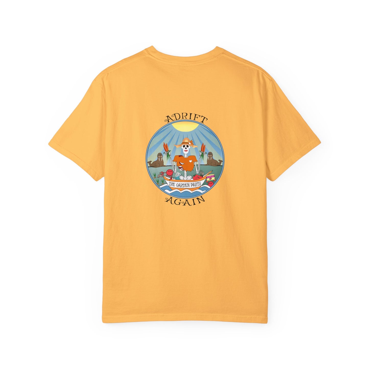 The Garden Party, Unisex Garment-Dyed, Short Sleeve T-shirt, In Burnt Orange, Seafoam Citrus, Seafoam, Black & White