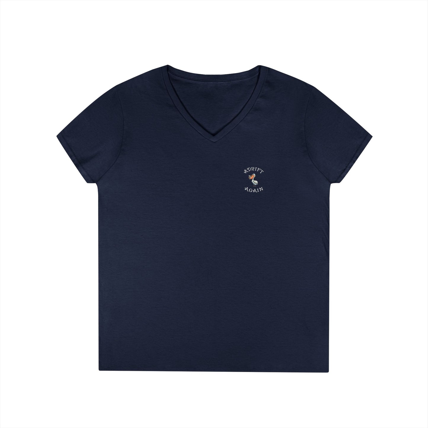 Peace, Love & Pelicans, Women's V-Neck T-Shirt, in Navy