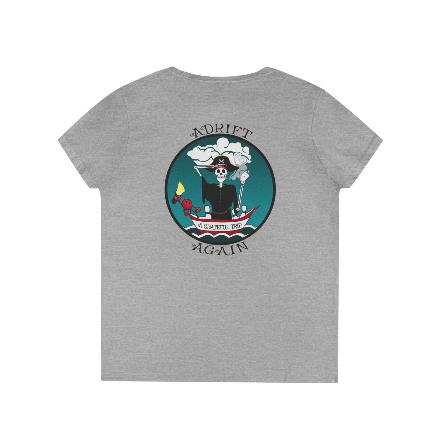 A Grateful Trip, Women's V-Neck T-Shirt, in Sport Grey, White, Red & Black
