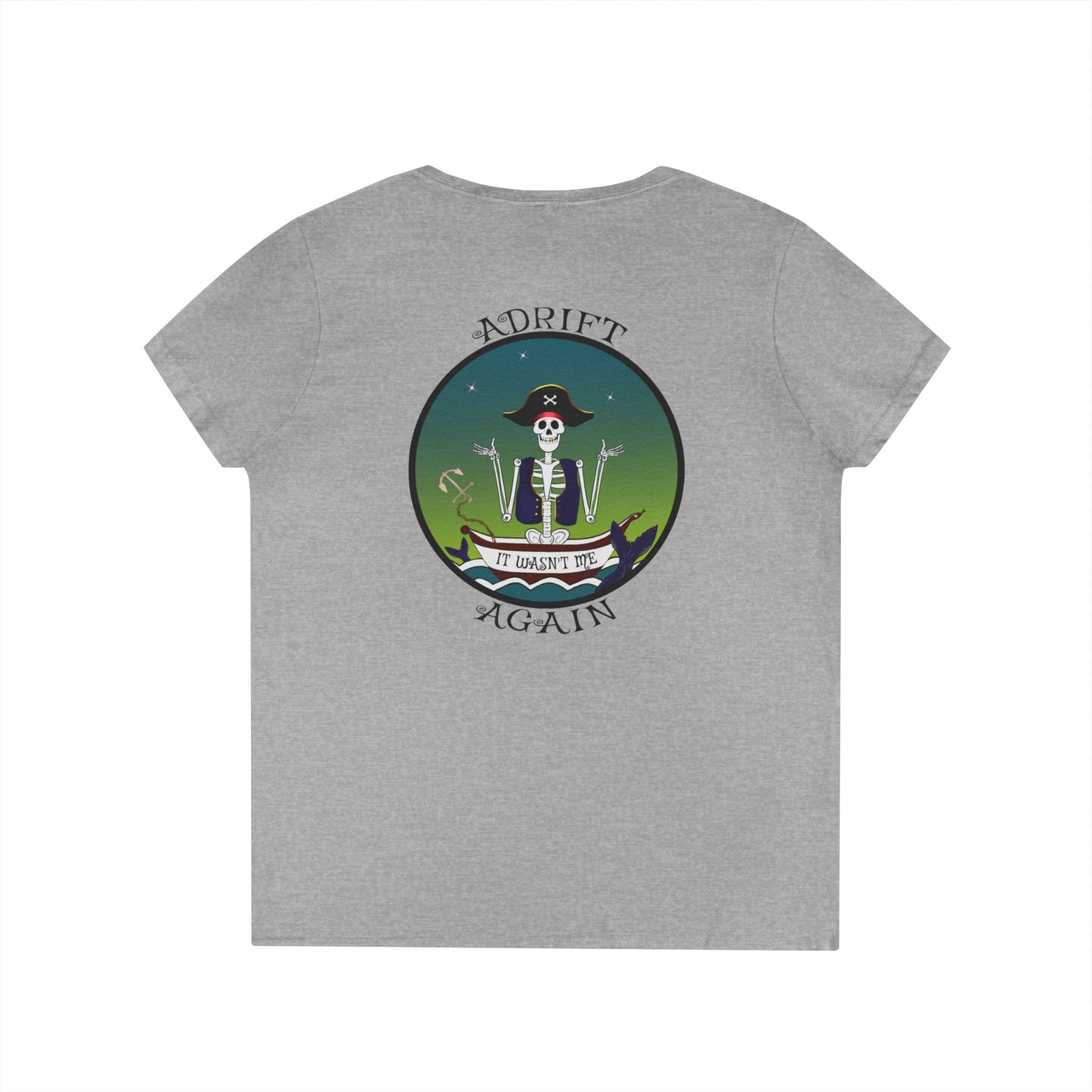 Adrift Again It Wasn't Me, Women's V-Neck T-Shirt, in Sport Grey