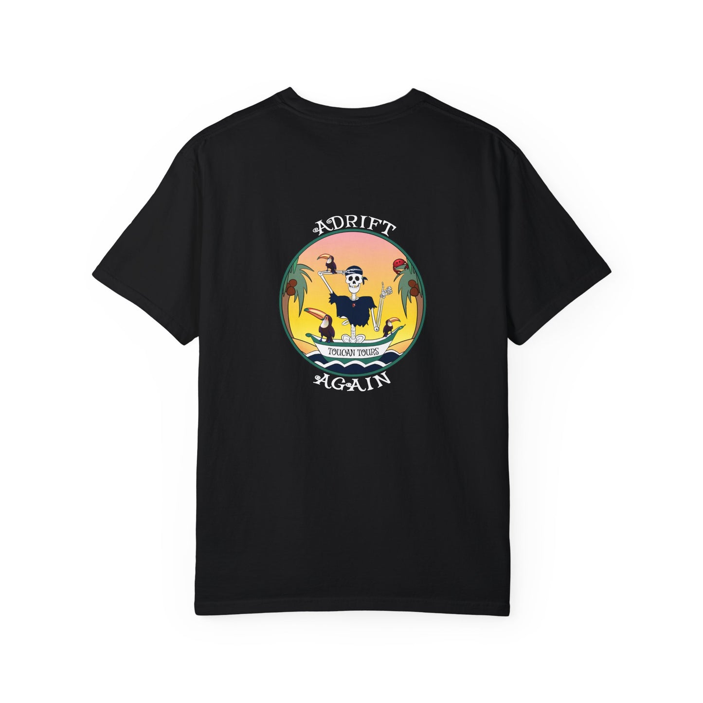Toucan Tours, Unisex Garment-Dyed, Short Sleeve T-shirt, In Light Green, Terracotta, True Navy, White & Black