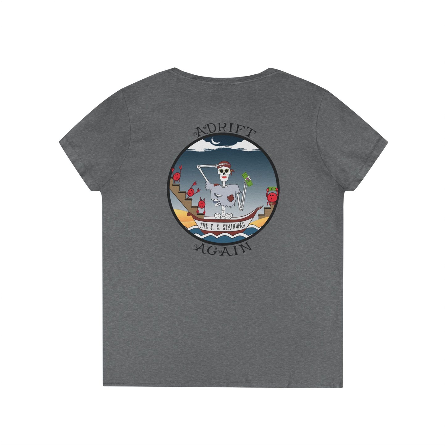 The S. S. Stairway, Women's V-Neck T-Shirt, in Red, White, Graphite Heather & Royal