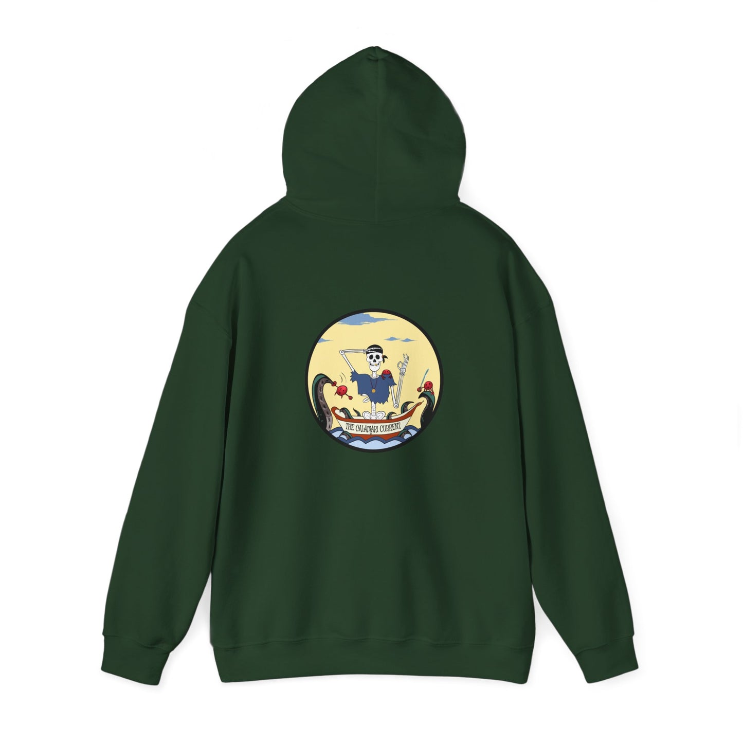 The Calamari Current, The Classic All Day Hooded Sweatshirt, in Navy, Light Blue & Forest Green
