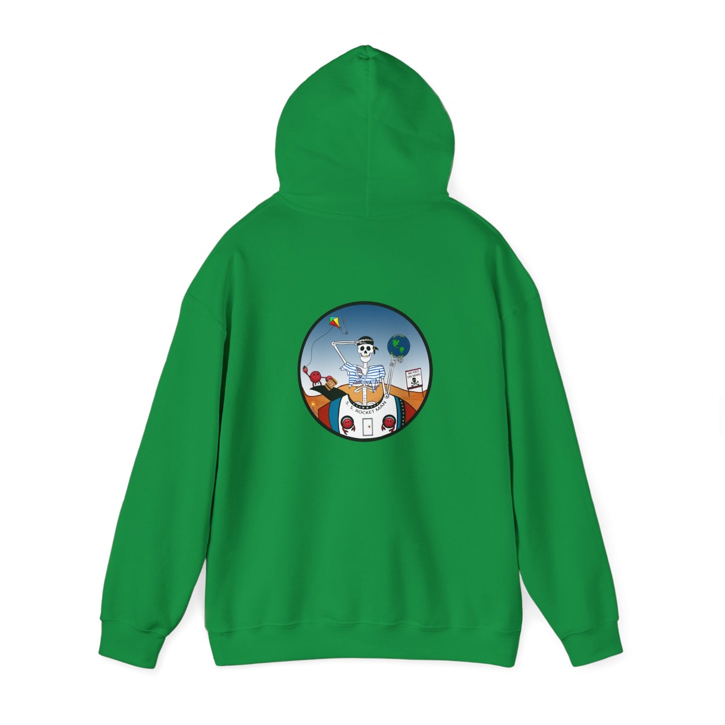 S. S. Rocket Man, The Classic All Day Hooded Sweatshirt, Safety Orange, Charry Red, Irish Green, and Light Blue