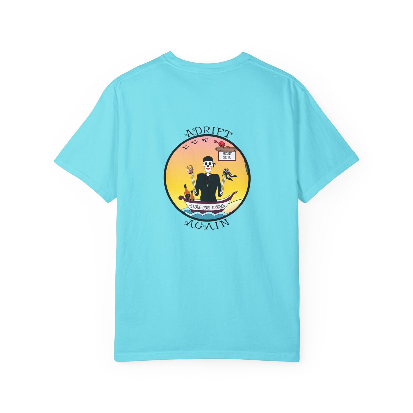 A Long Cool Woman, Unisex Garment-Dyed, Short Sleeve T-shirt, In Citrus, Mint, Black, White and Lagoon Blue