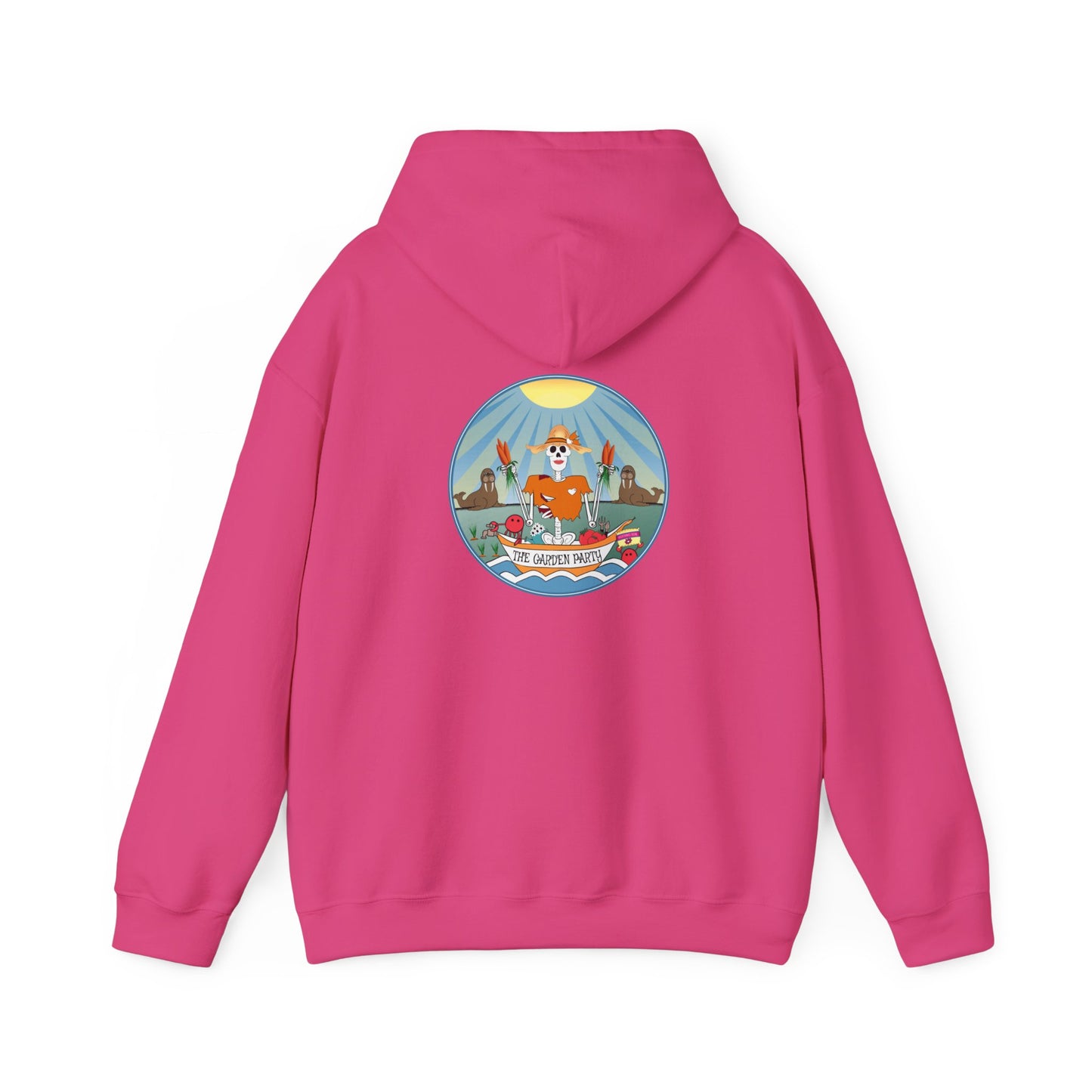 The Garden Party, The Classic All Day Hooded Sweatshirt in Heliconia, Indigo Blue & Antique Sapphire