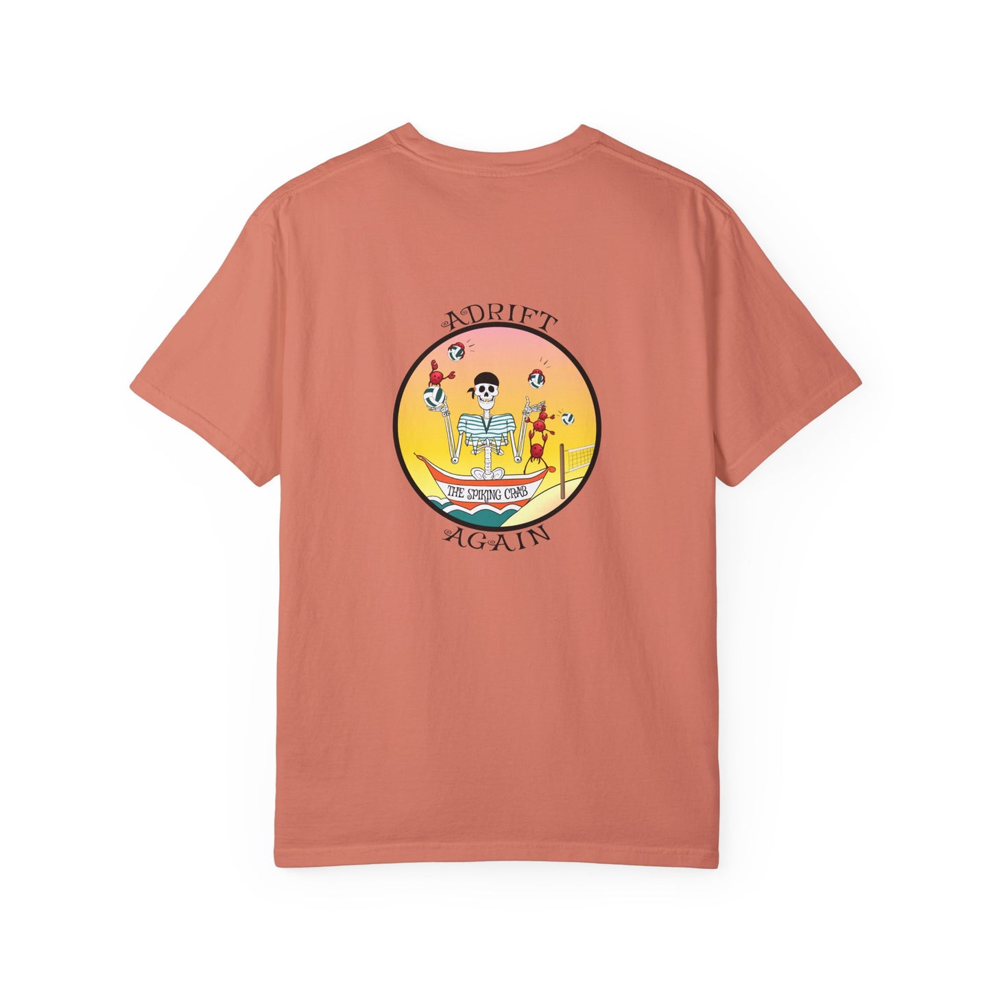 The Spiking Crab, Unisex Garment-Dyed, Short Sleeve T-shirt, In Seafoam, Terracotta, White & Black