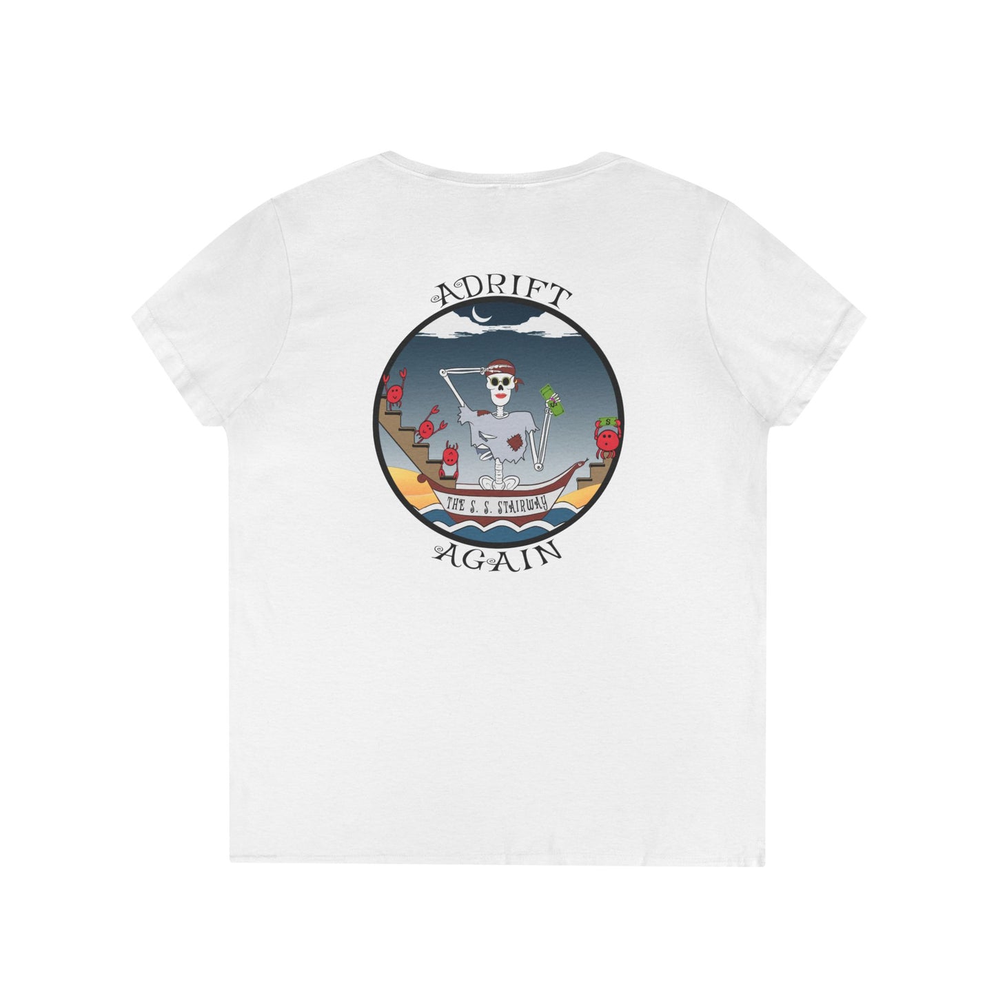 The S. S. Stairway, Women's V-Neck T-Shirt, in Red, White, Graphite Heather & Royal