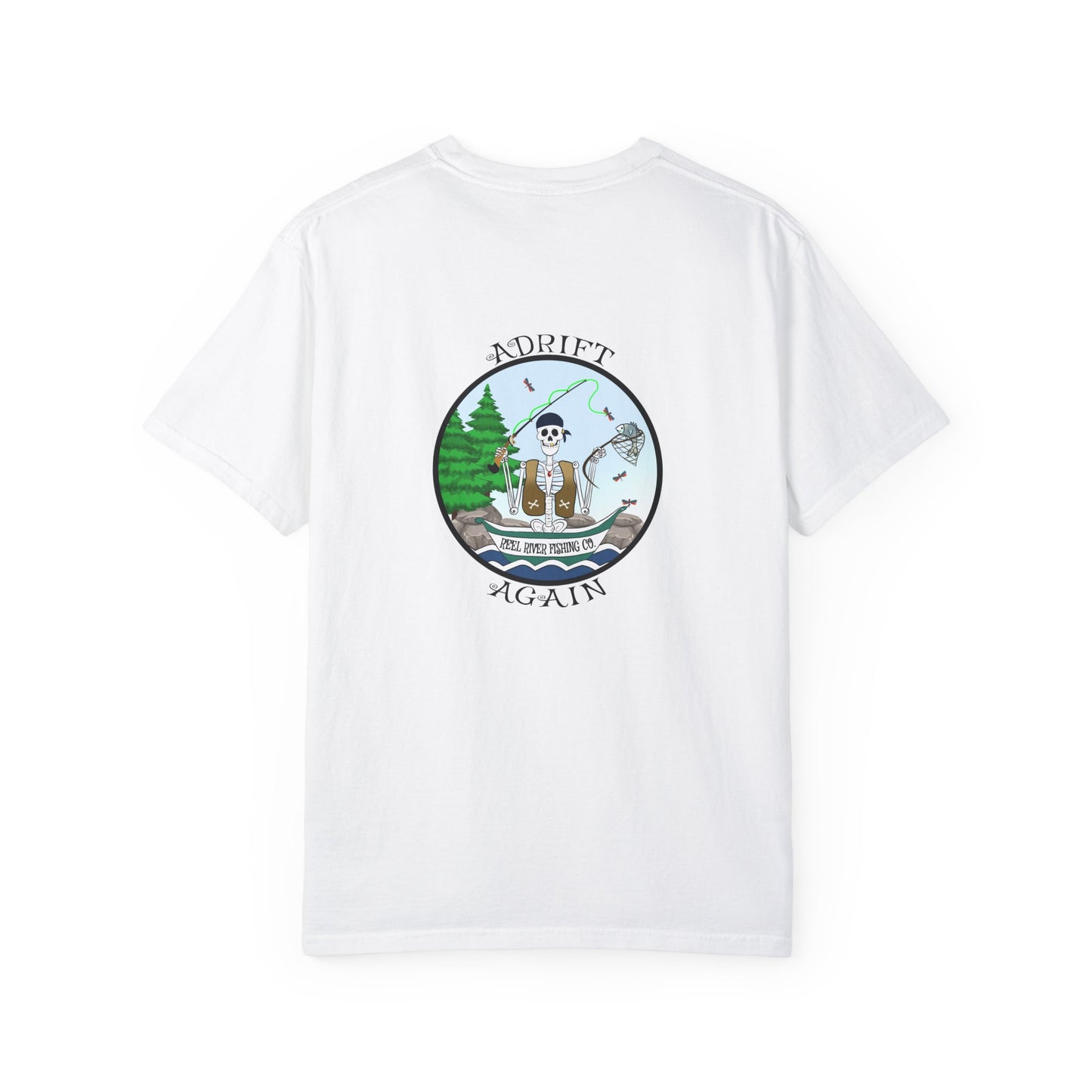 Reel River Fishing Co., Unisex Garment-Dyed, Short Sleeve T-shirt, In Espresso, Black, Chambray & White