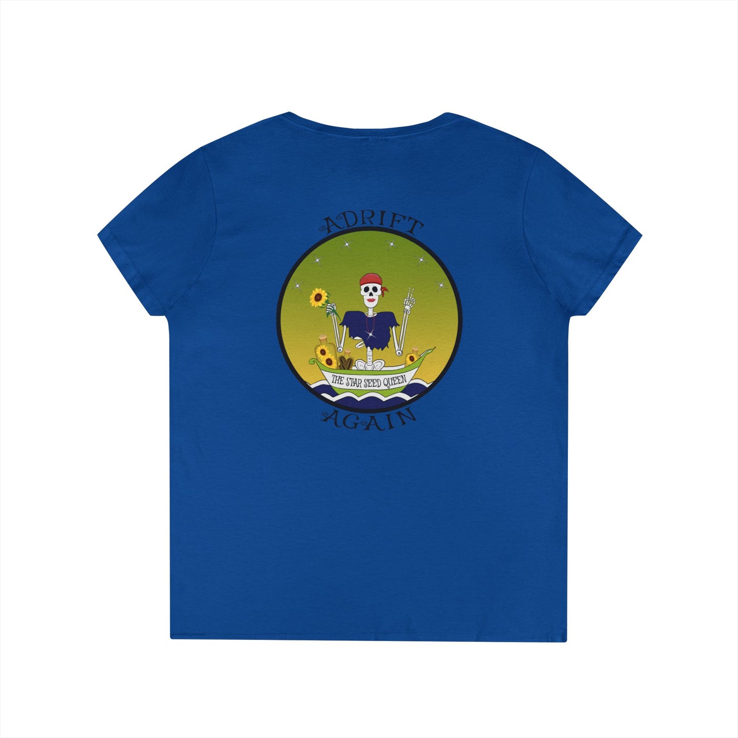 The Star Seed Queen, Women's V-Neck T-Shirt, in Sport Grey, White, Royal & Red