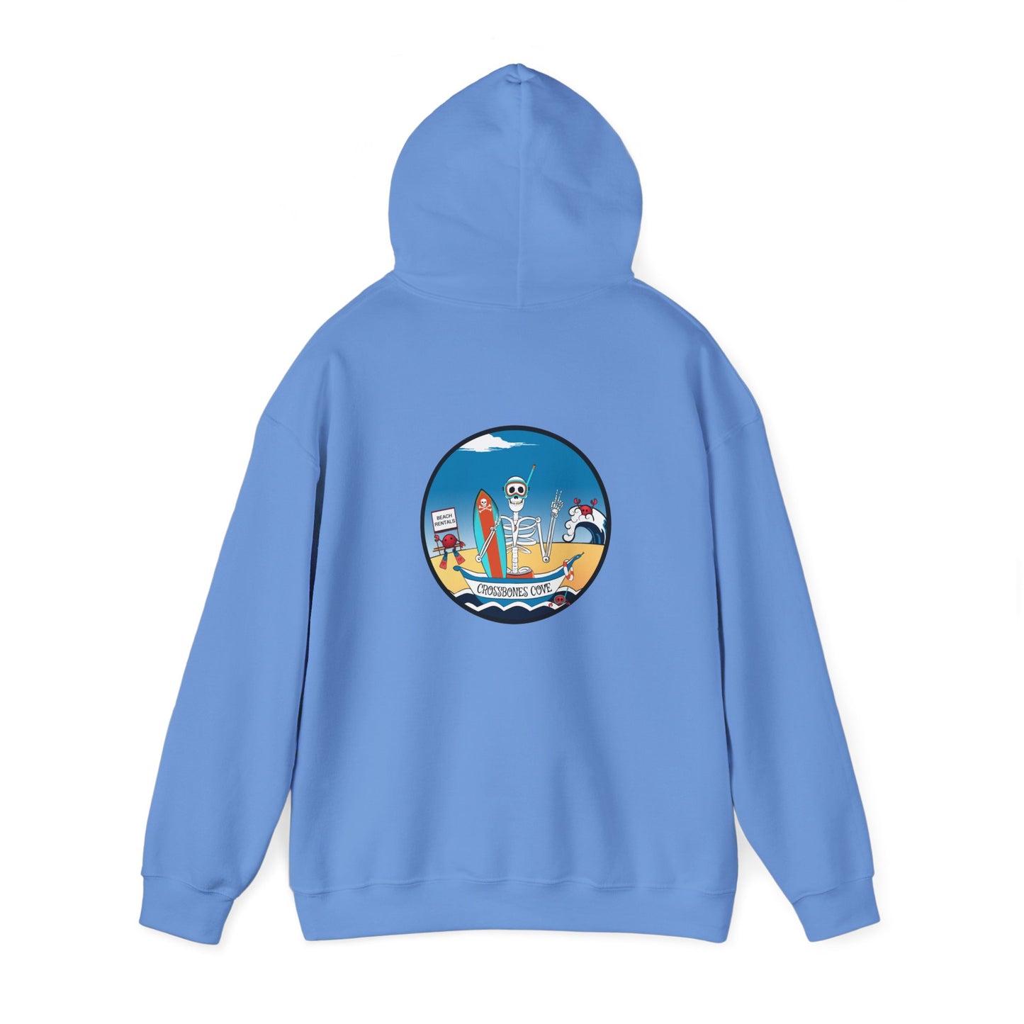 Crossbones Cove, The Classic All Day Hooded Sweatshirt, Carolina Blue, Black, Royal, Safety Orange & Red
