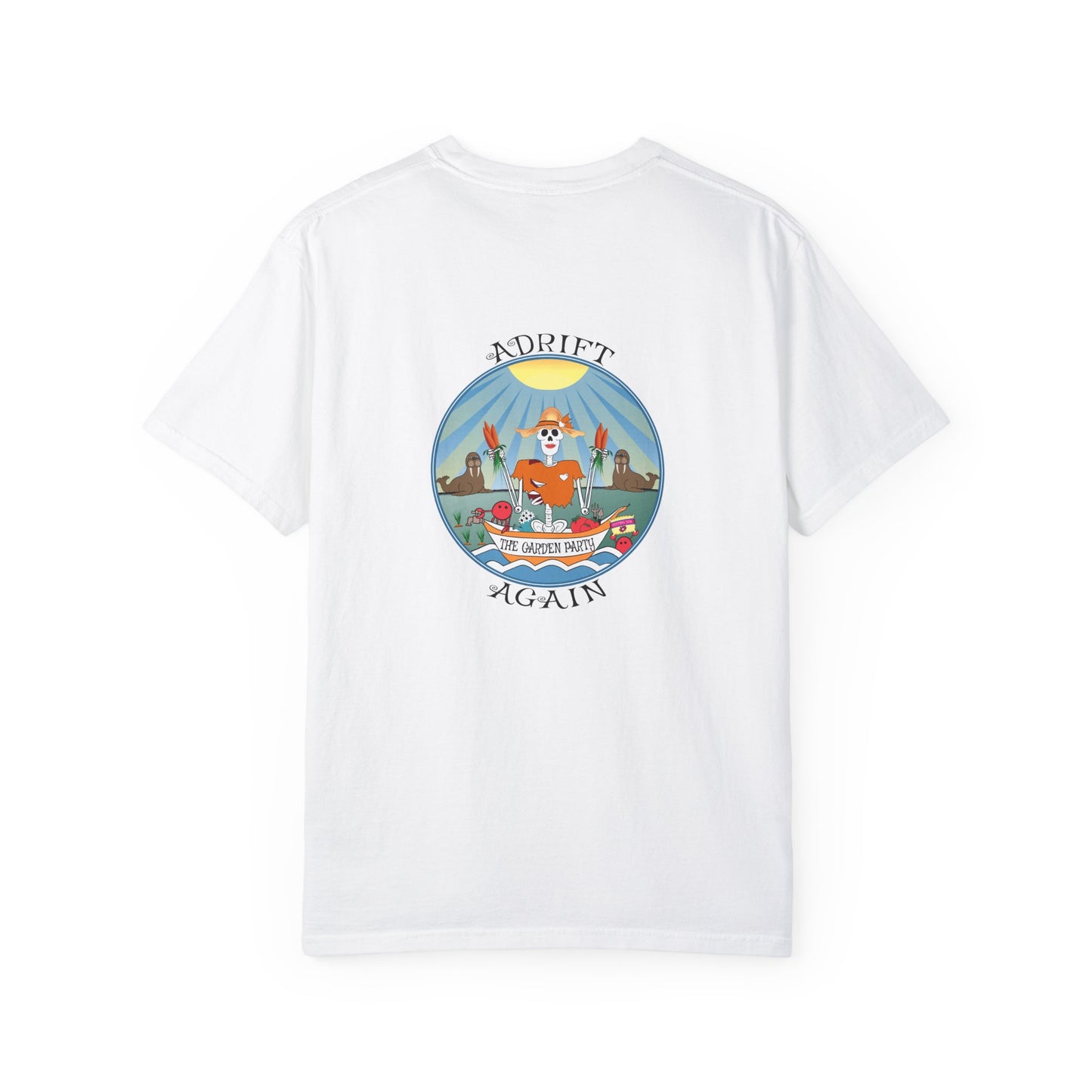The Garden Party, Unisex Garment-Dyed, Short Sleeve T-shirt, In Burnt Orange, Seafoam Citrus, Seafoam, Black & White
