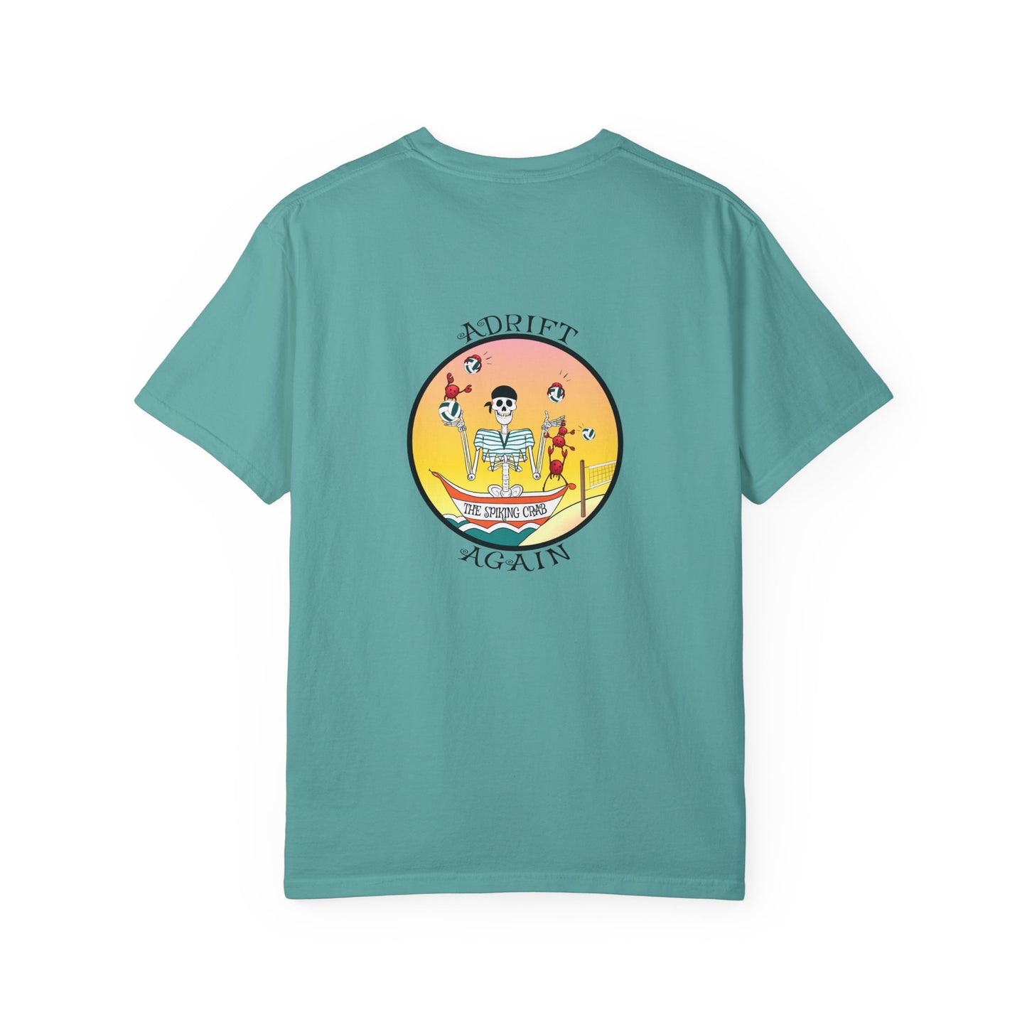 The Spiking Crab, Unisex Garment-Dyed, Short Sleeve T-shirt, In Seafoam, Terracotta, White & Black