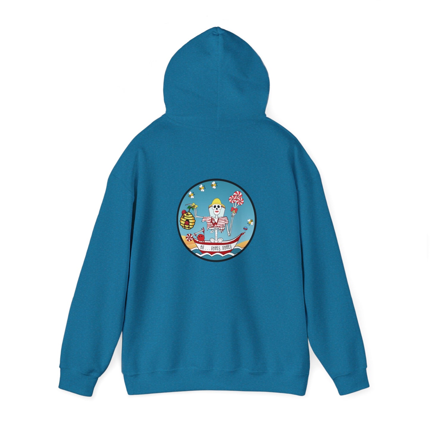 Oh . . . Honey, Honey, The Classic All Day Hooded Sweatshirt, Indigo Blue, Antique Sapphire, Cherry Red, and White,