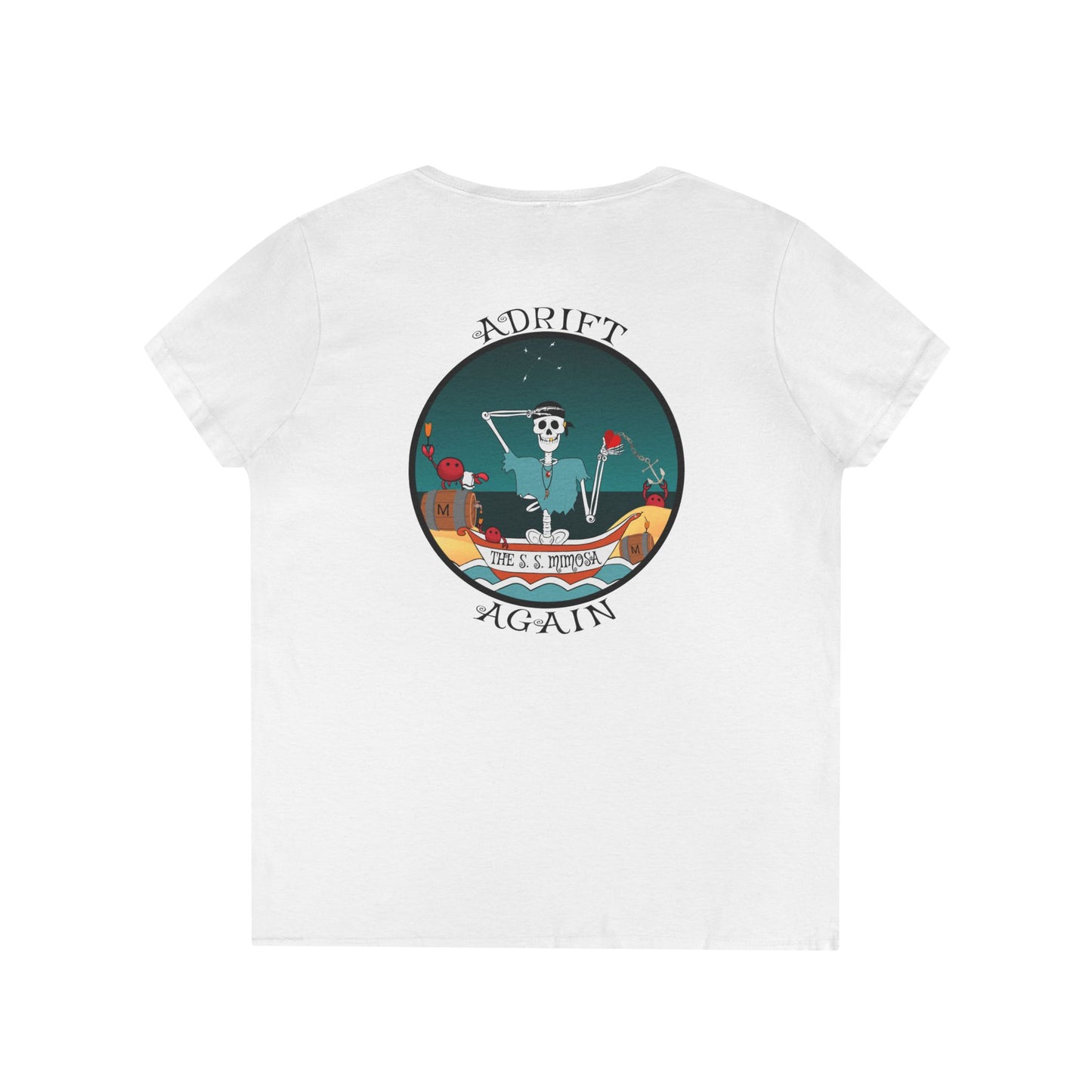 The S. S. Mimosa, Women's V-Neck T-Shirt, in Graphite Heather, White, Royal, and Red