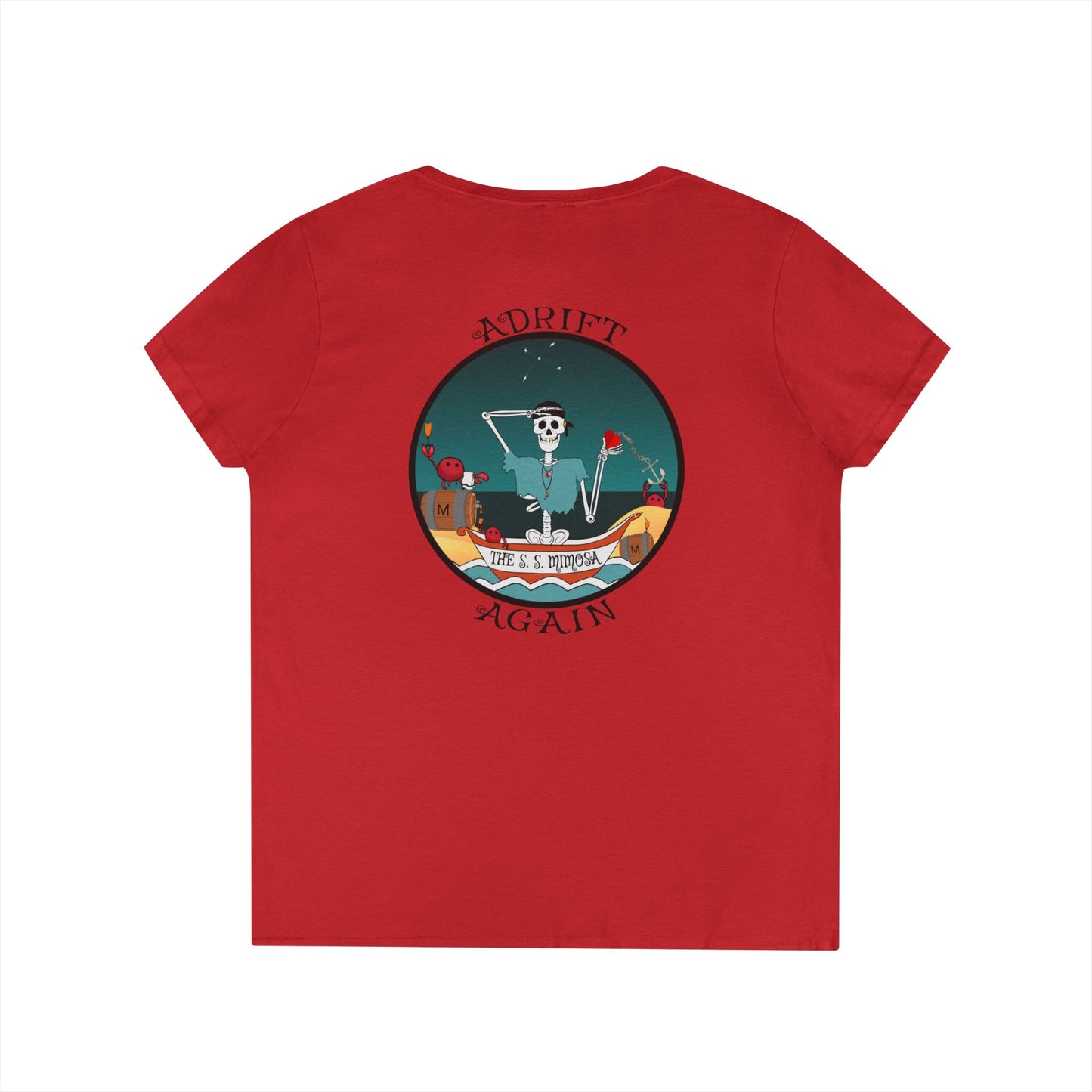 The S. S. Mimosa, Women's V-Neck T-Shirt, in Graphite Heather, White, Royal, and Red