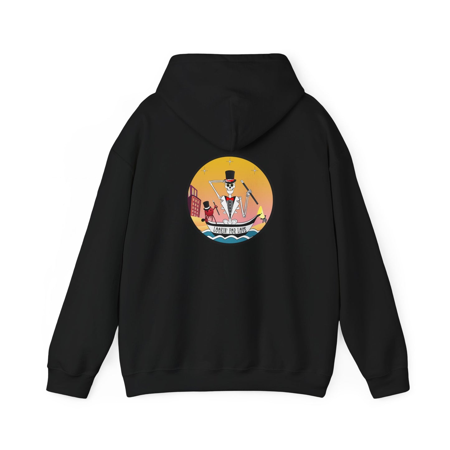 Lookin' For Love, The Classic All Day Hooded Sweatshirt, Black, Safety Orange, Maroon, Antique Sapphire, and Safety Pink
