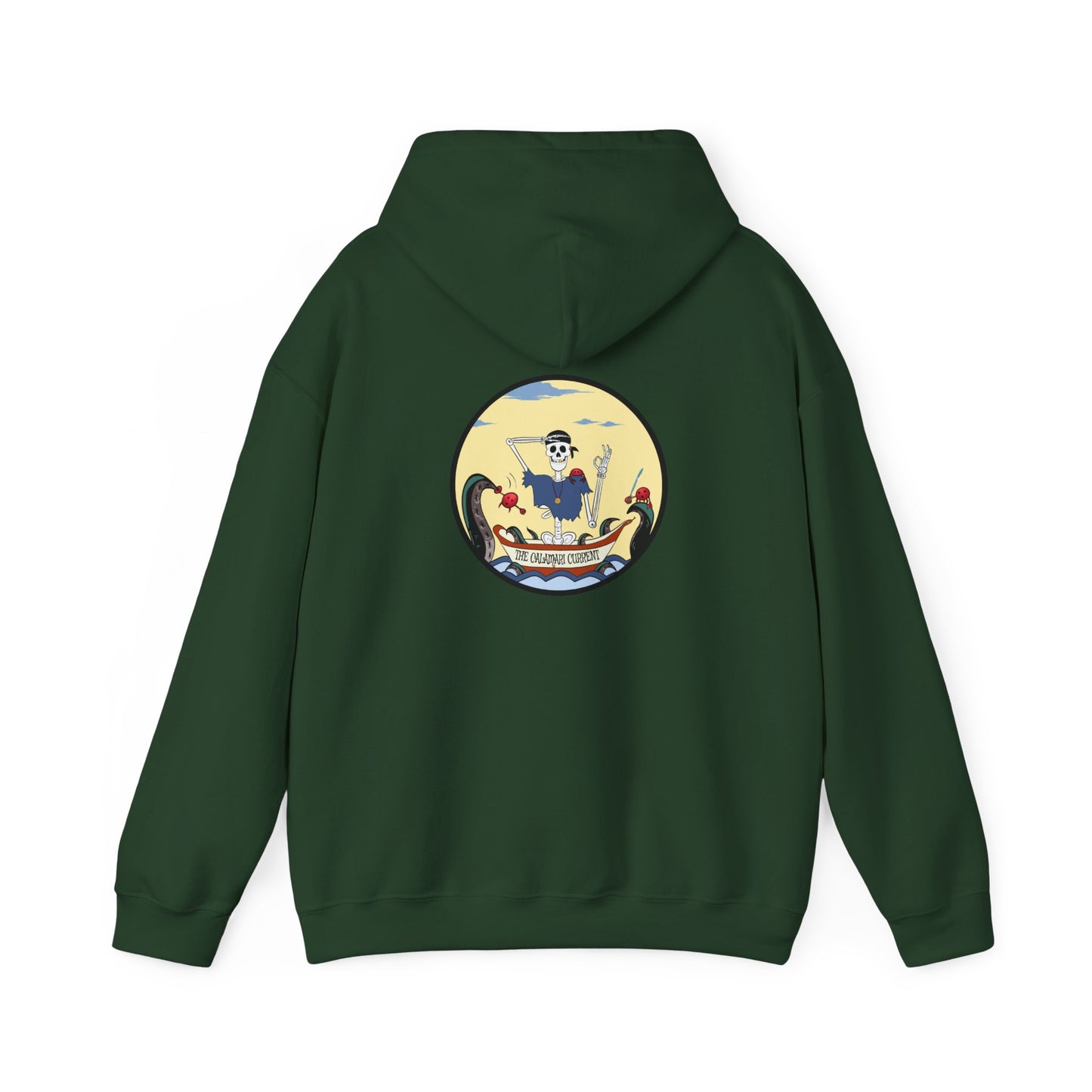 The Calamari Current, The Classic All Day Hooded Sweatshirt, in Navy, Light Blue & Forest Green