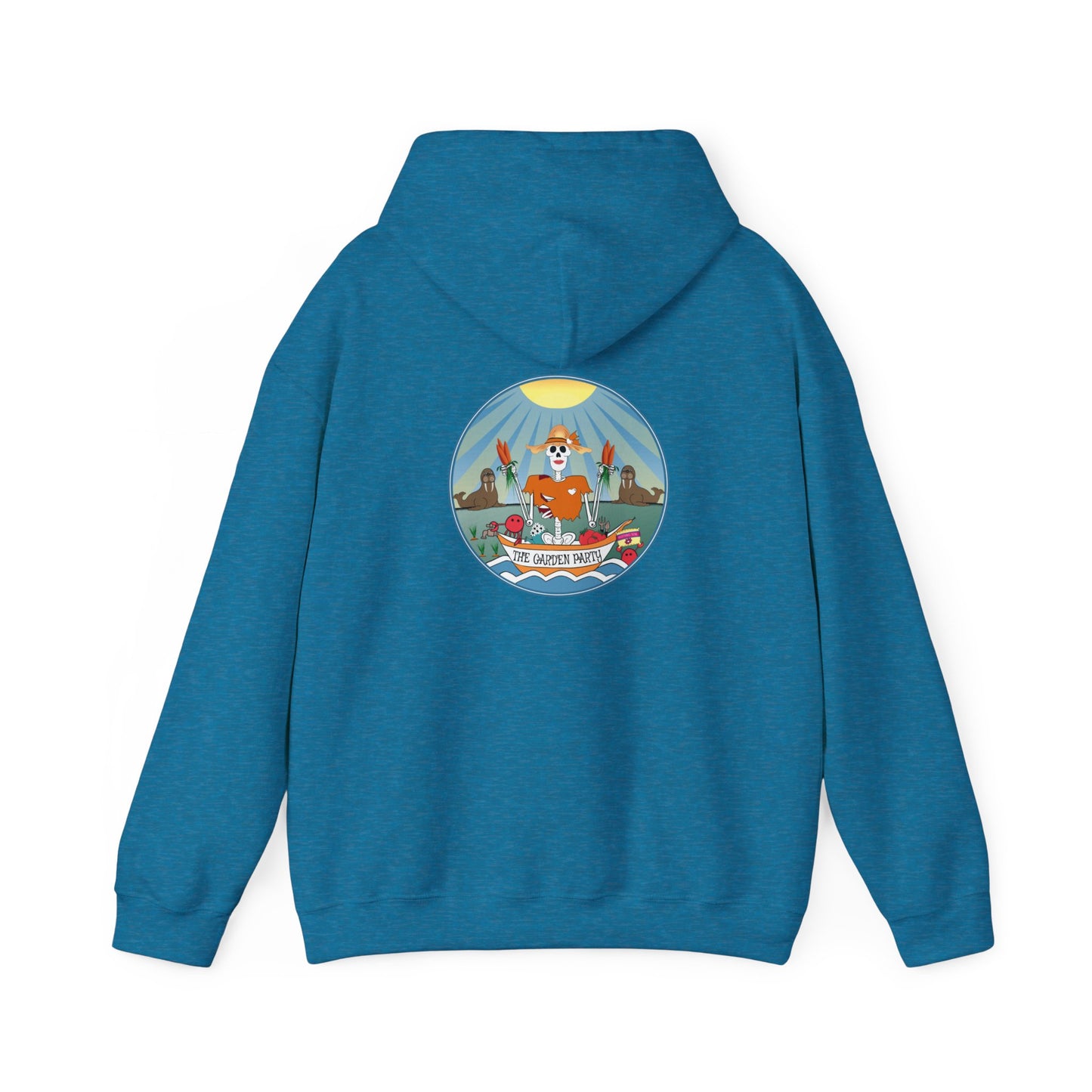The Garden Party, The Classic All Day Hooded Sweatshirt in Heliconia, Indigo Blue & Antique Sapphire