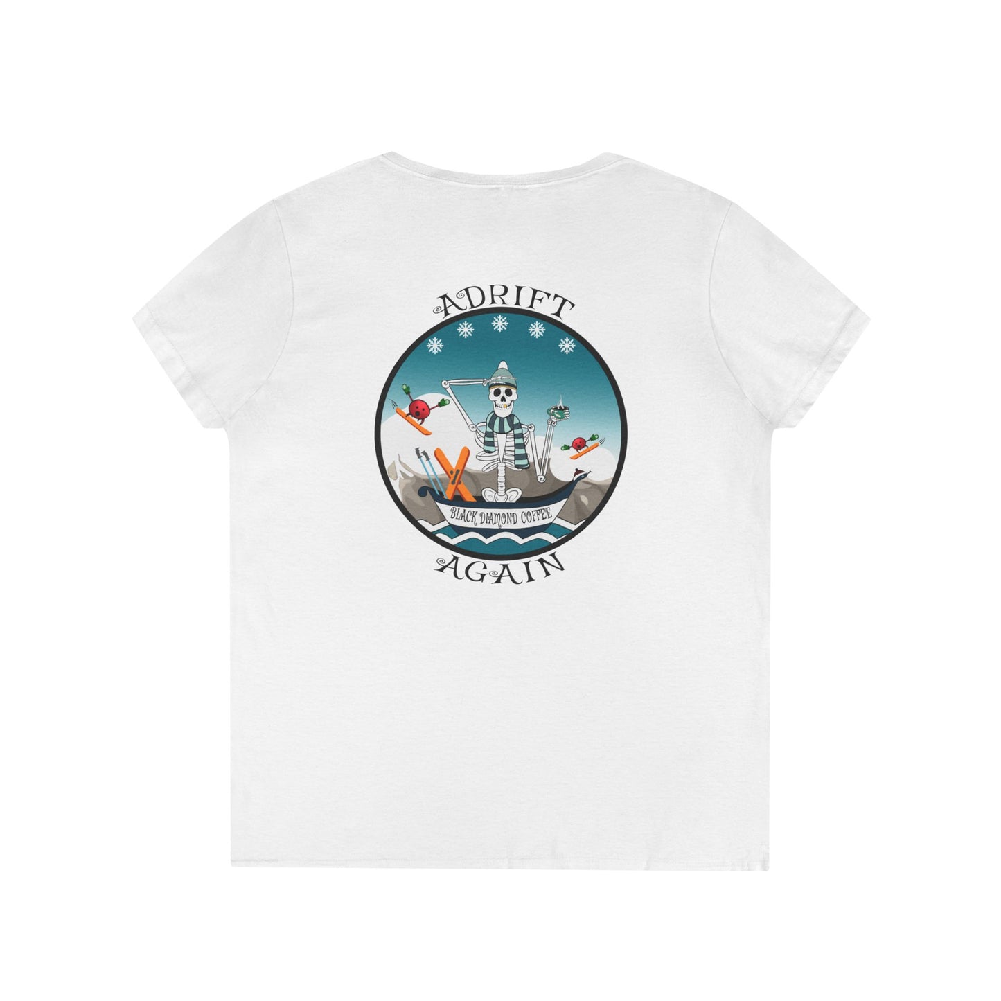 Black Diamond Coffee, Women's V-Neck T-Shirt, in Sapphire, White, Graphite Heather, Red & Coral Silk