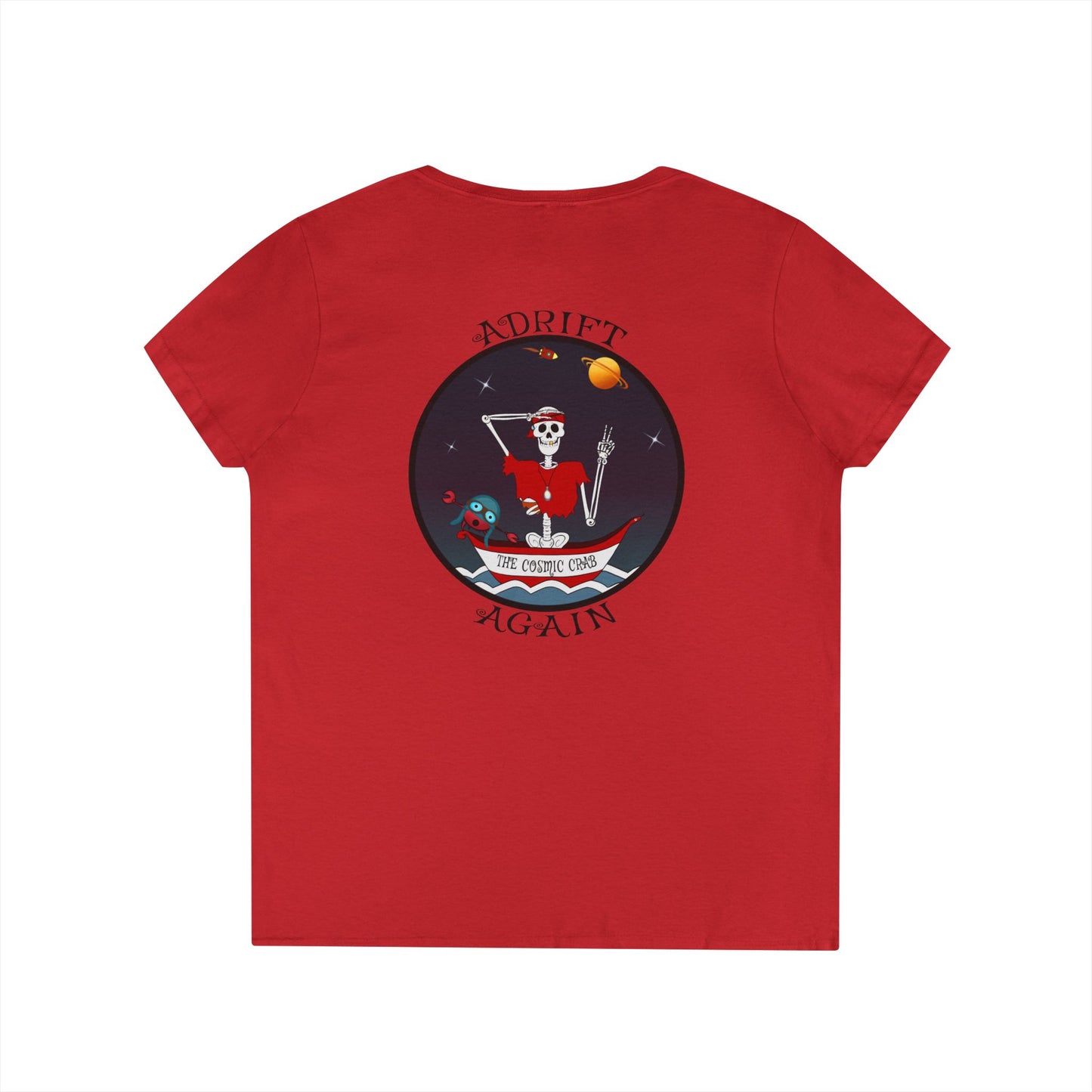 The Cosmic Crab, Women's V-Neck T-Shirt, in White, Graphite Heather, Royal & Red