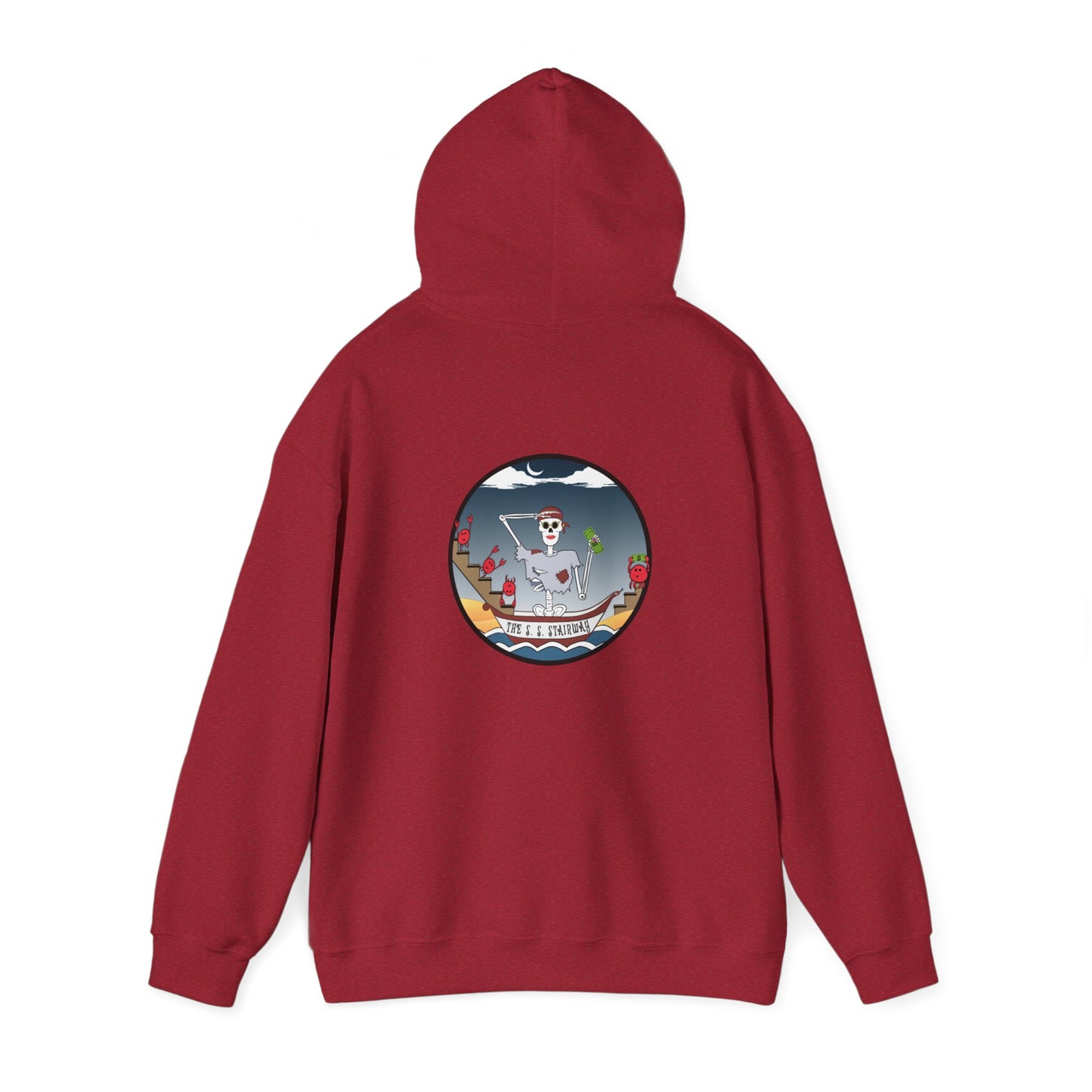 The S. S. Stairway, The Classic All Day Hooded Sweatshirt, Garnet, White, Indigo Blue, Antique Cherry Red, and Ash