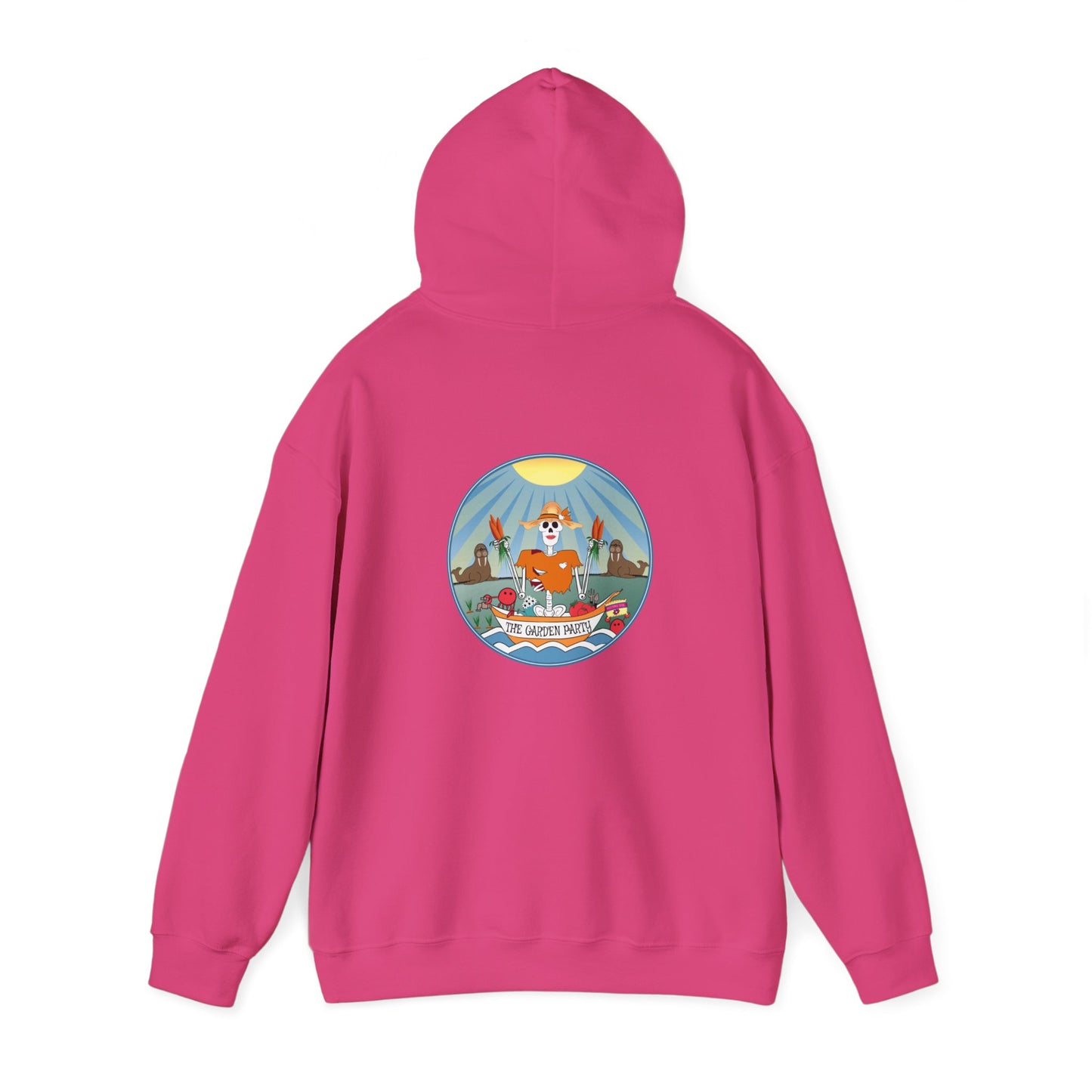 The Garden Party, The Classic All Day Hooded Sweatshirt in Heliconia, Indigo Blue & Antique Sapphire