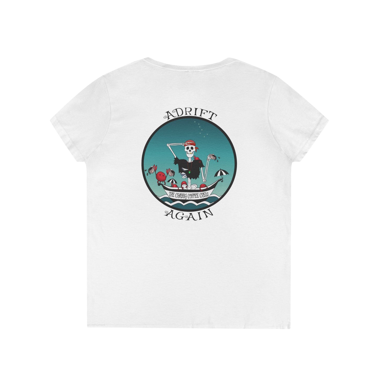 The Crabby Coffee Crew, Women's V-Neck T-Shirt, in Red, Graphite Heather, White & Sapphire