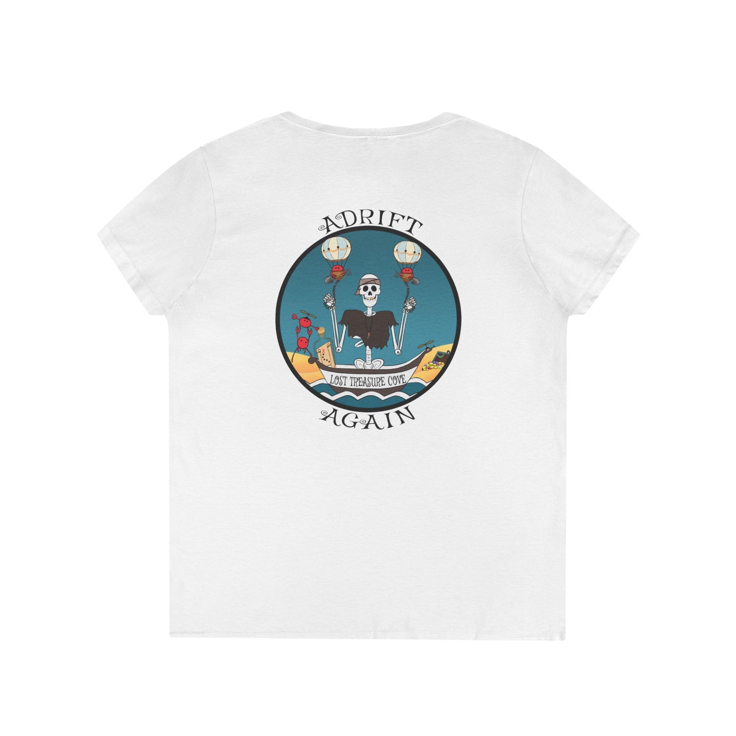 Lost Treasure Cove, Women's V-Neck T-Shirt, in Sport Grey, White & Red