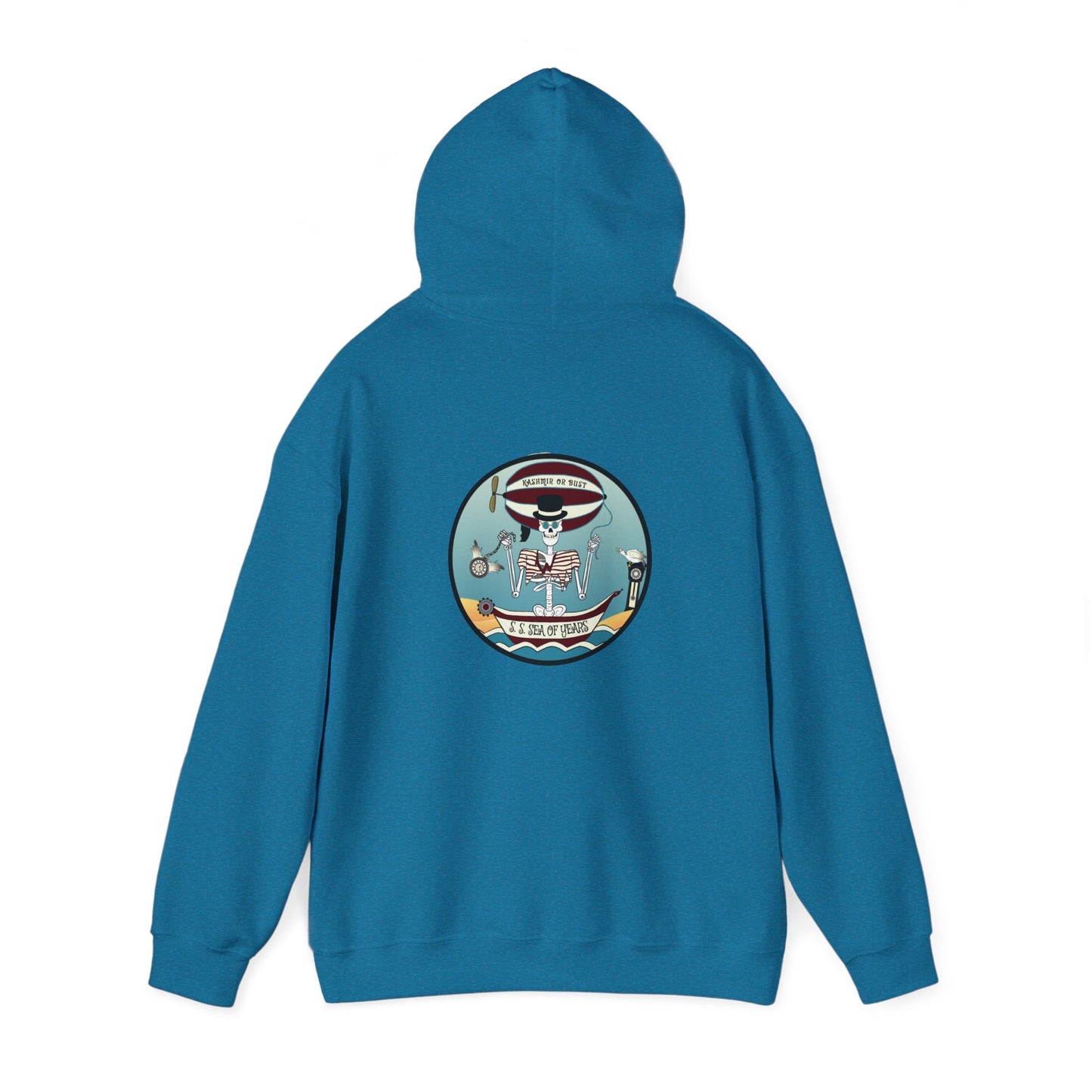 S. S. Sea Of Years, The Classic All Day Hooded Sweatshirt, Sand, Maroon, and Antique Sapphire
