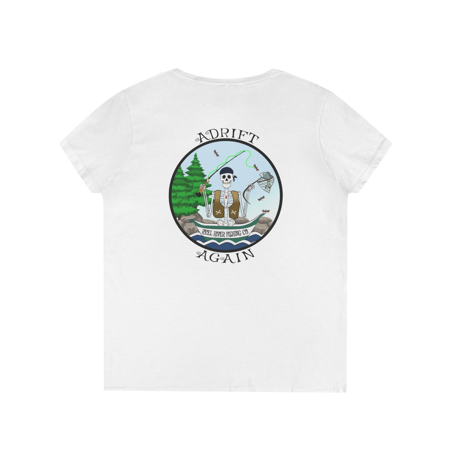 Reel River Fishing Co., Women's V-Neck T-Shirt, in Sport Grey & White