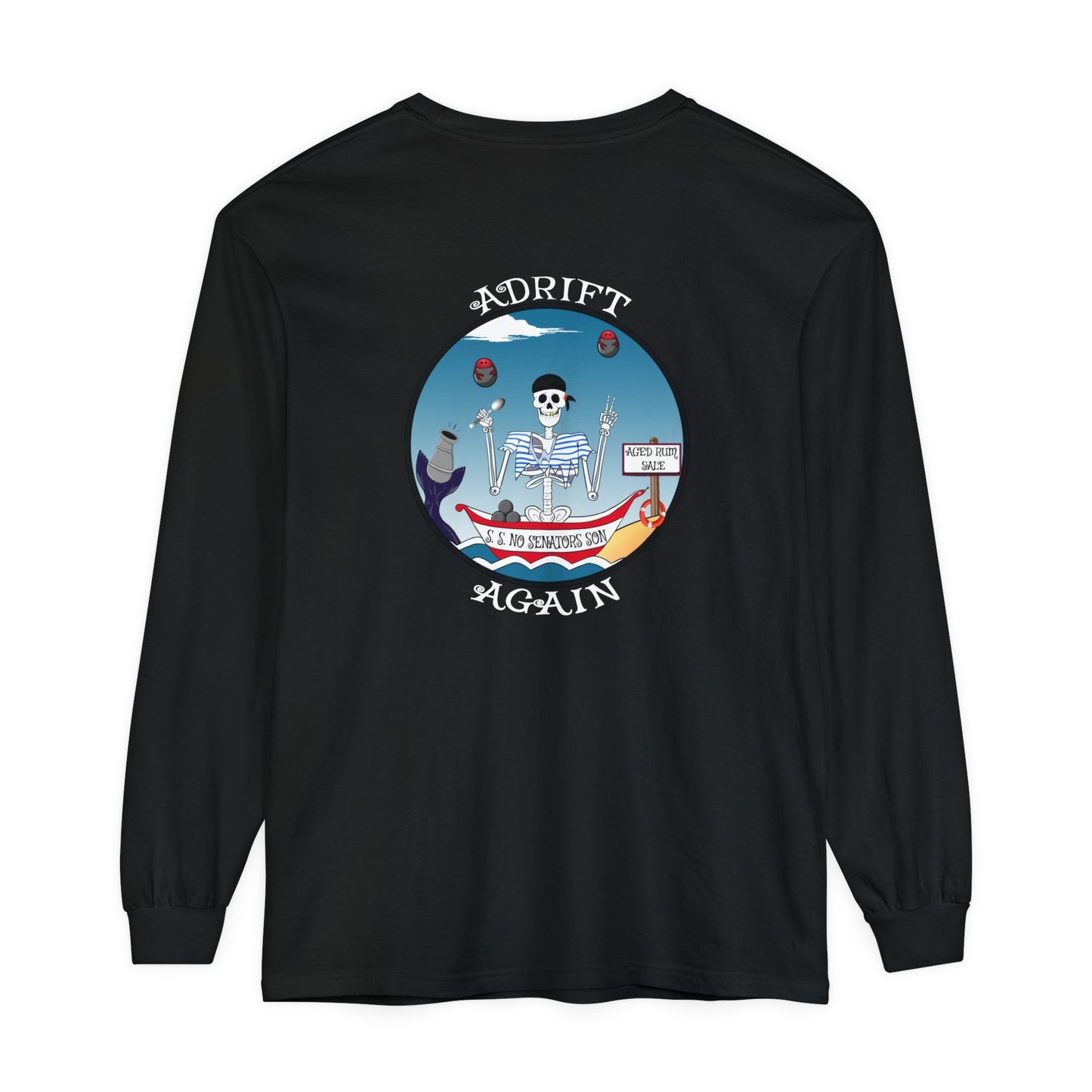 S. S. No Senators Son Unisex Garment-dyed Long Sleeve T-Shirt, Chambray, Red, True Navy, White, and Black