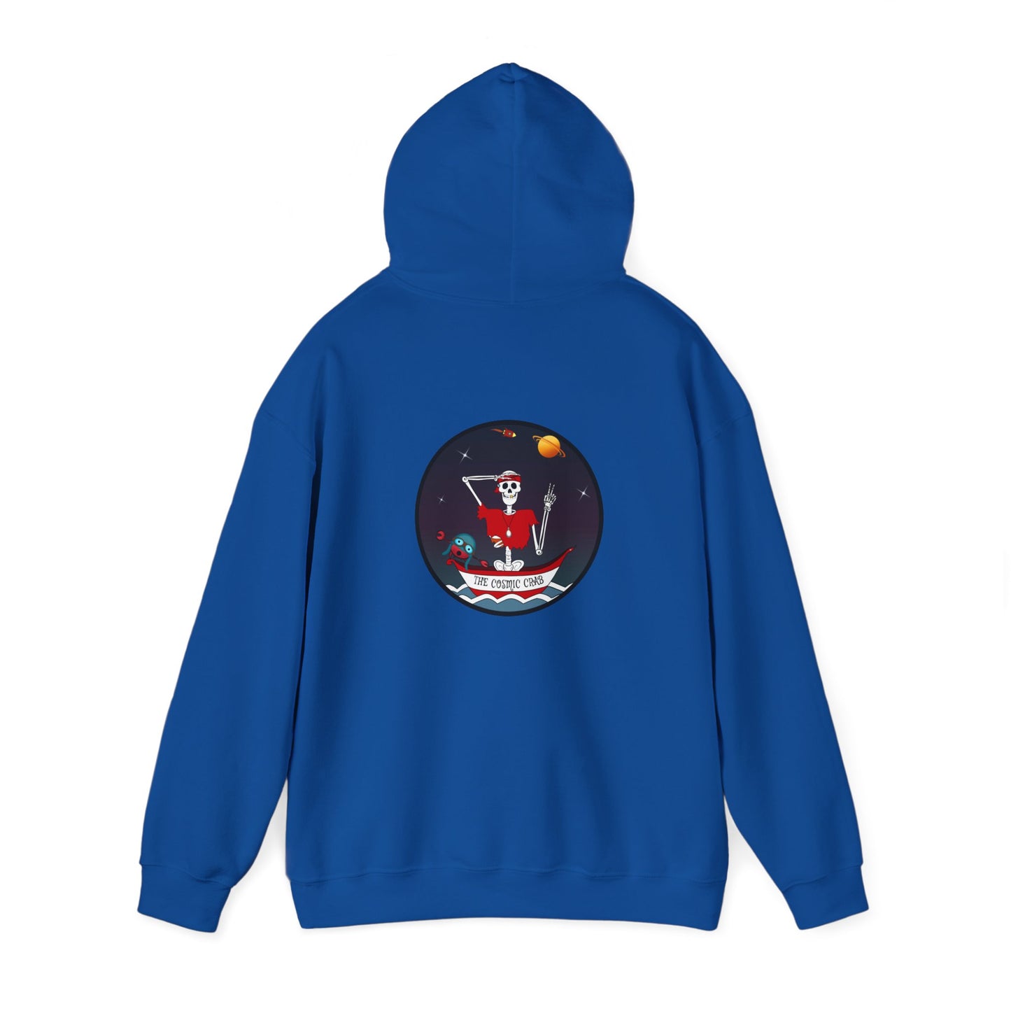 The Cosmic Crab, The Classic All Day Hooded Sweatshirt, in Royal, Carolina Blue, Black, Red & Safety Orange