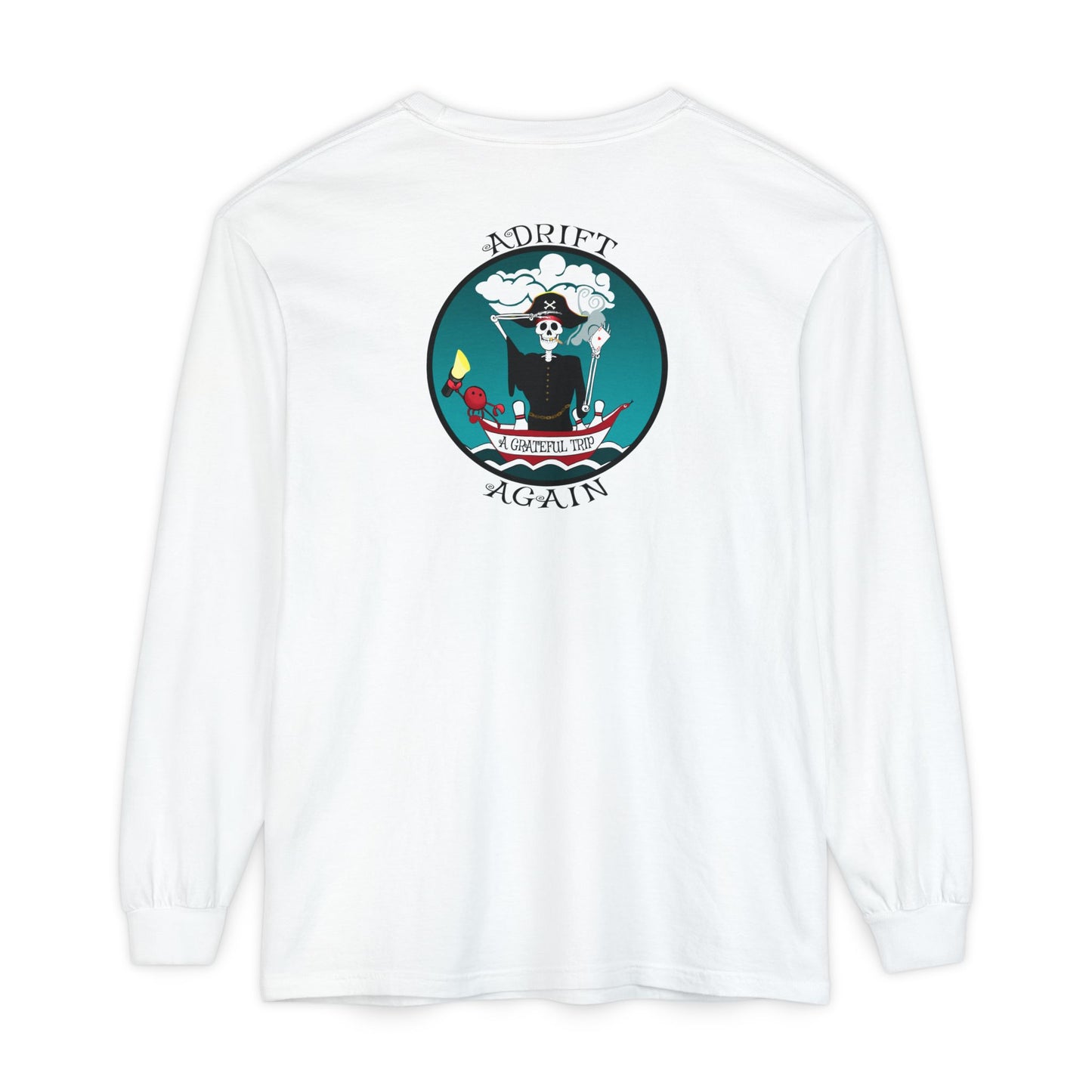 A Grateful Trip Unisex Garment-dyed Long Sleeve T-Shirt, Red, Black, Granite, White & Mint