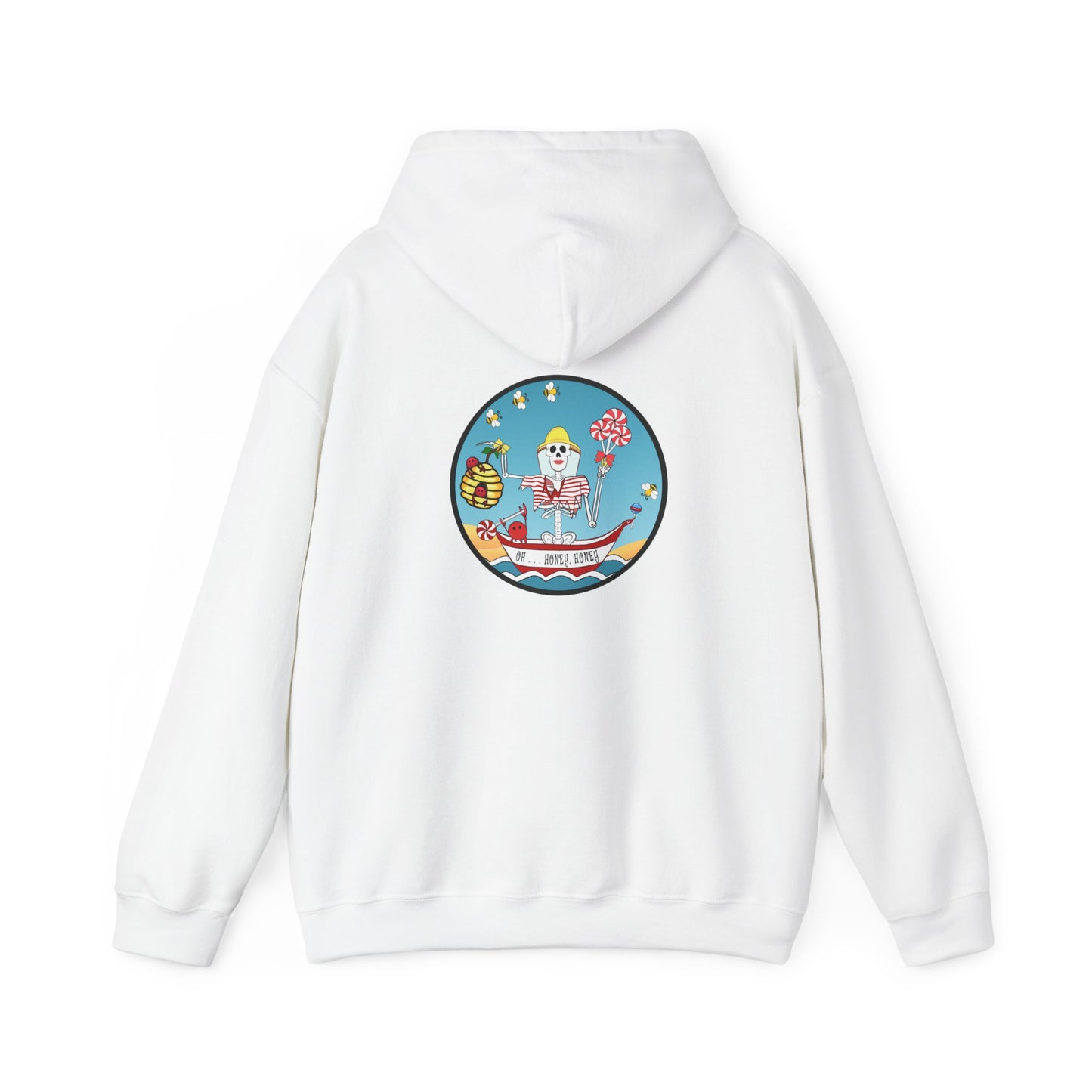 Oh . . . Honey, Honey, The Classic All Day Hooded Sweatshirt, Indigo Blue, Antique Sapphire, Cherry Red, and White,