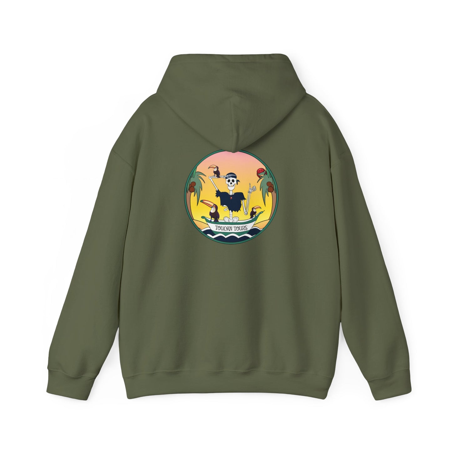 Toucan Tours, The Classic All Day Hooded Sweatshirt, in Sand, Military Green, Cardinal Red, Safety Pink, Safety Orange & Black