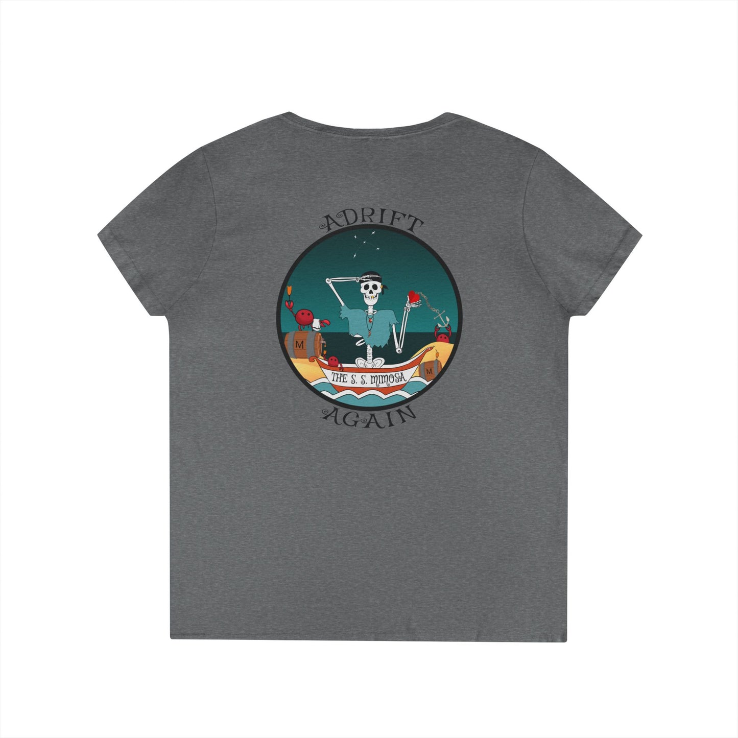 The S. S. Mimosa, Women's V-Neck T-Shirt, in Graphite Heather, White, Royal, and Red