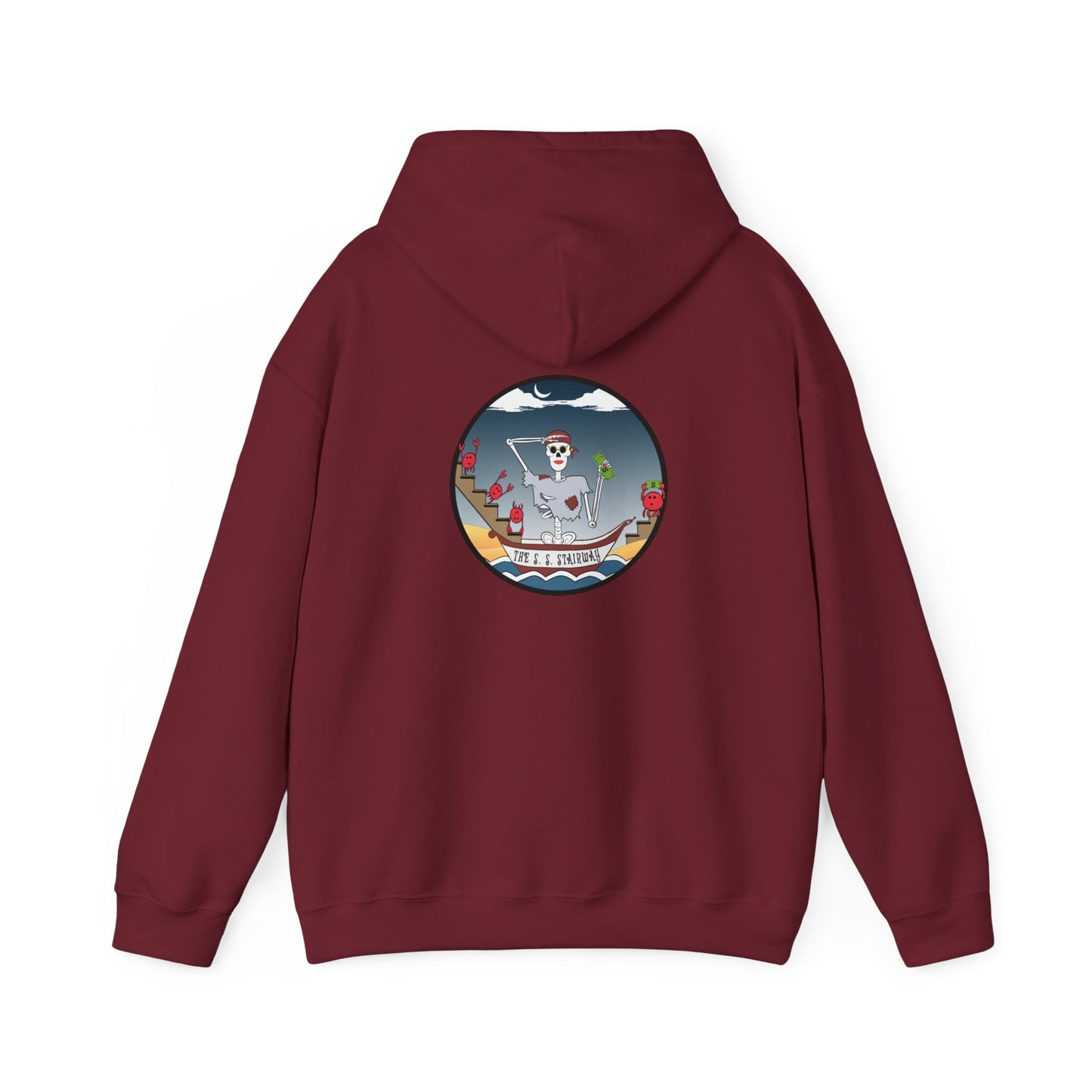 The S. S. Stairway, The Classic All Day Hooded Sweatshirt, Garnet, White, Indigo Blue, Antique Cherry Red, and Ash