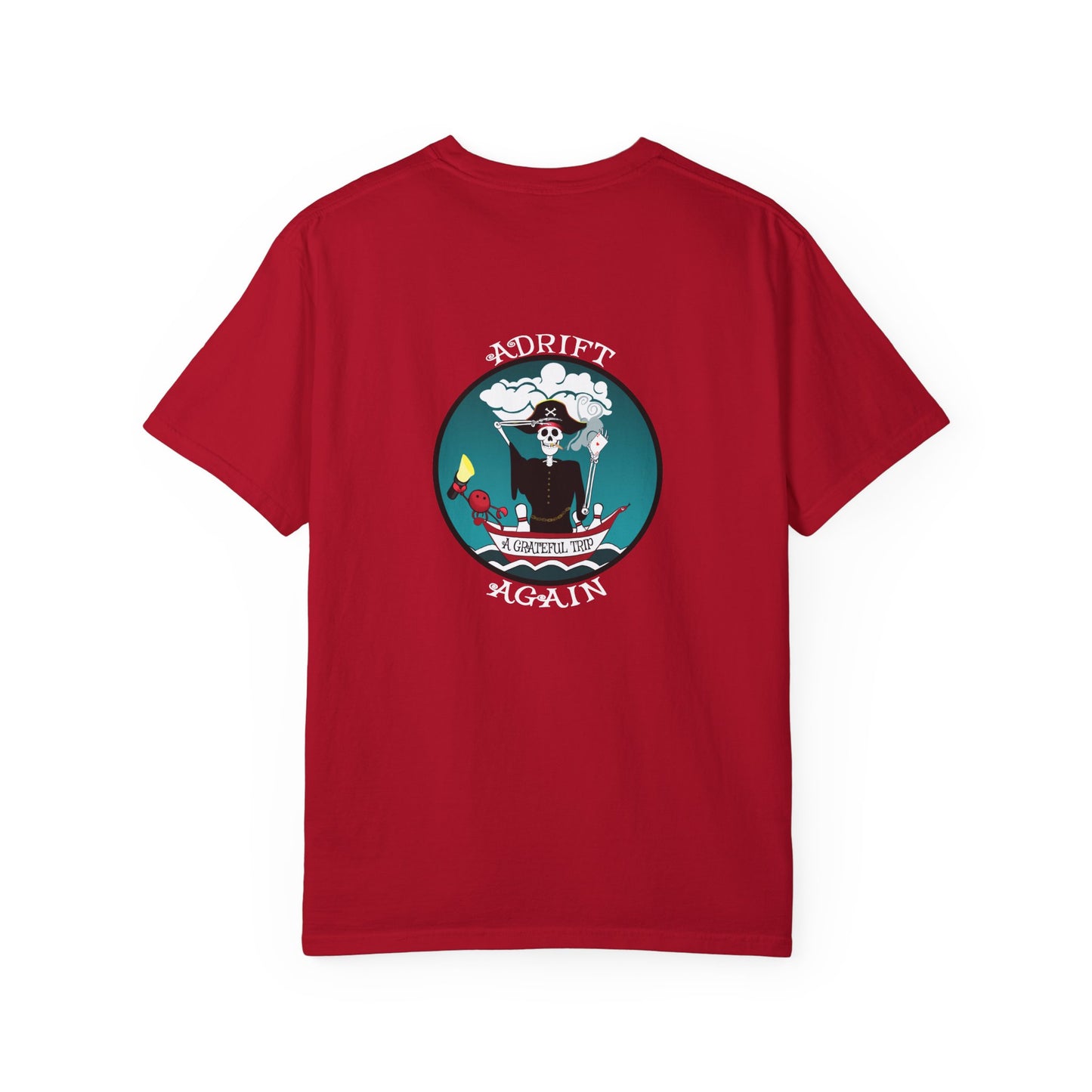 A Grateful Trip, Unisex Garment-Dyed, Short Sleeve T-shirt, In Bay, Mint, Red, White and Black