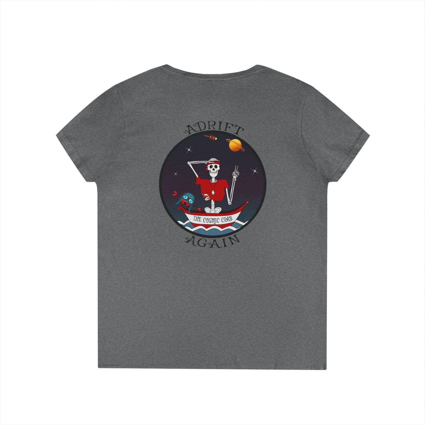The Cosmic Crab, Women's V-Neck T-Shirt, in White, Graphite Heather, Royal & Red