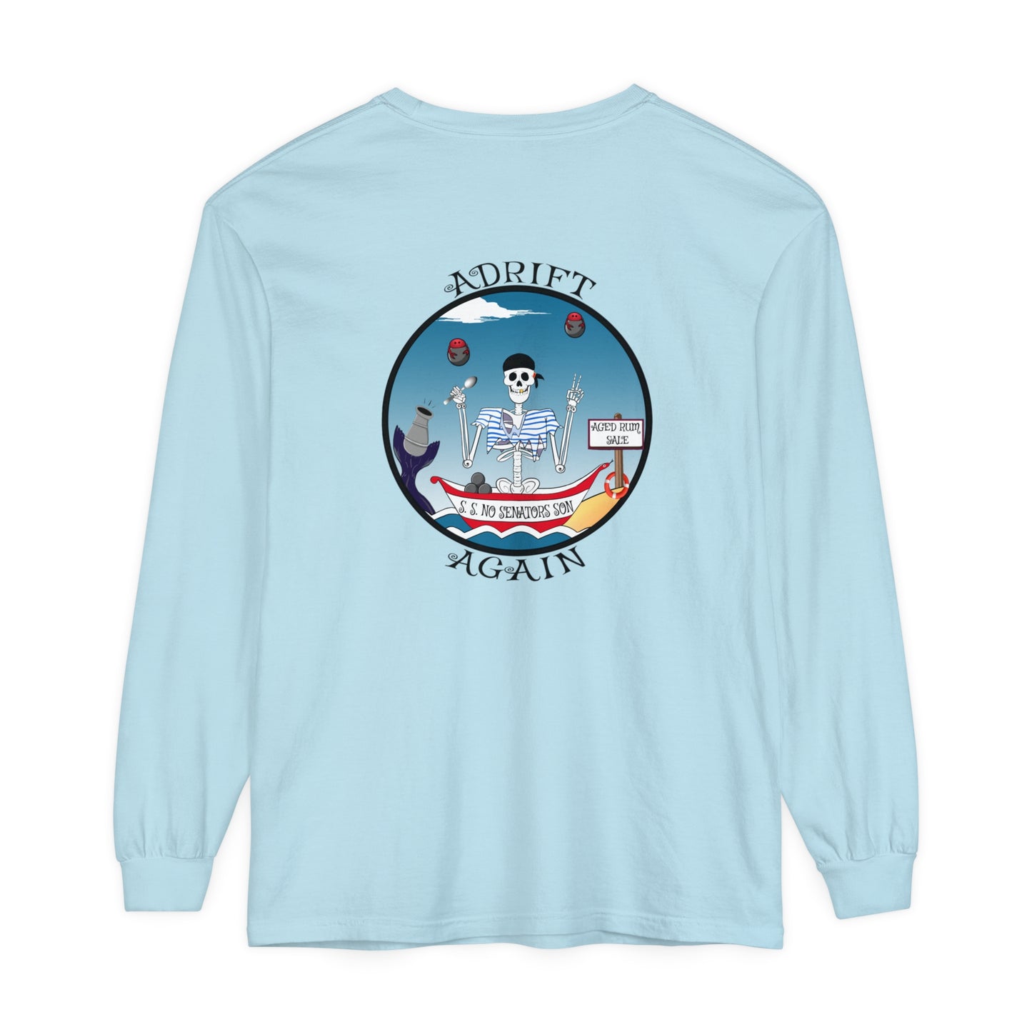 S. S. No Senators Son Unisex Garment-dyed Long Sleeve T-Shirt, Chambray, Red, True Navy, White, and Black