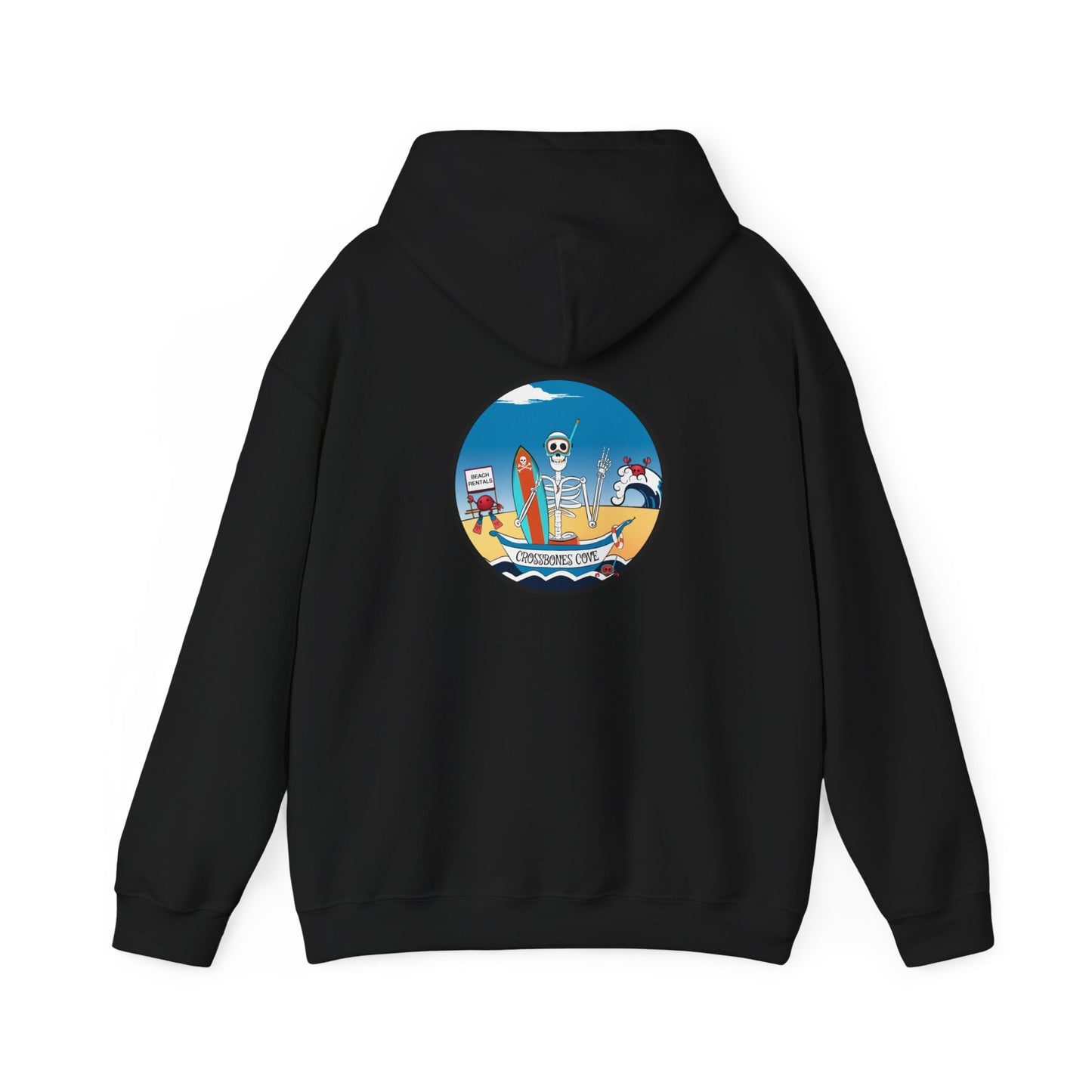 Crossbones Cove, The Classic All Day Hooded Sweatshirt, Carolina Blue, Black, Royal, Safety Orange & Red