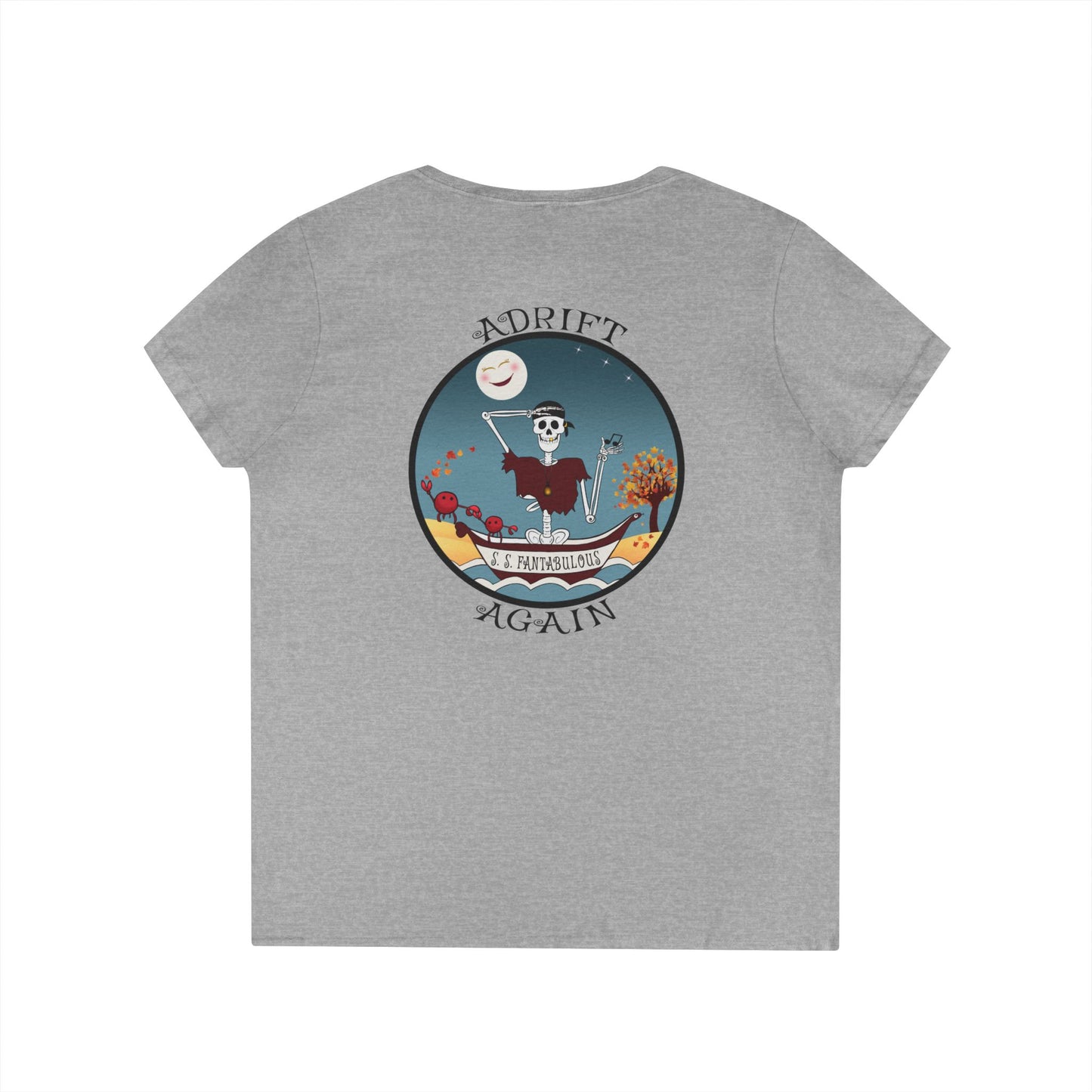 S. S. Fantabulous, Women's V-Neck T-Shirt, in Coral Silk, Sport Grey