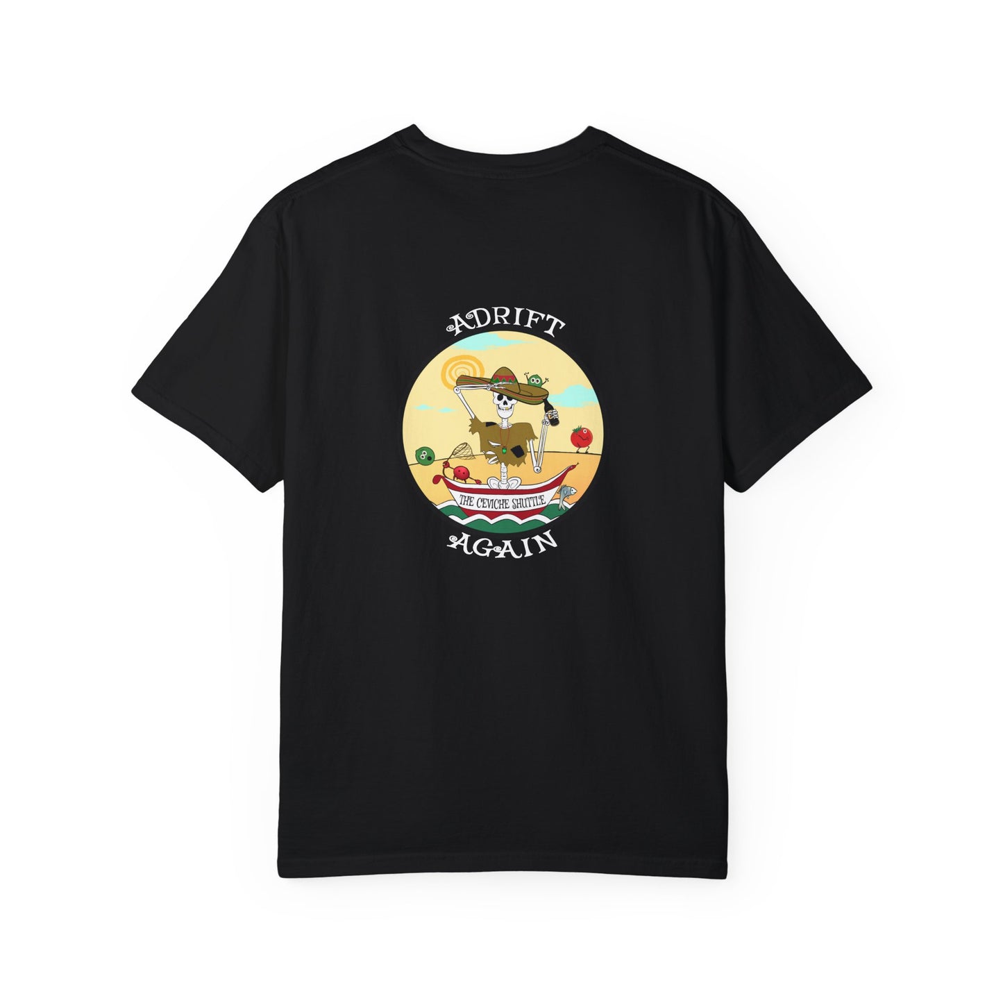 The Ceviche Shuttle, Unisex Garment-Dyed, Short Sleeve T-shirt, In Red, Espresso, Light Green, White & Black