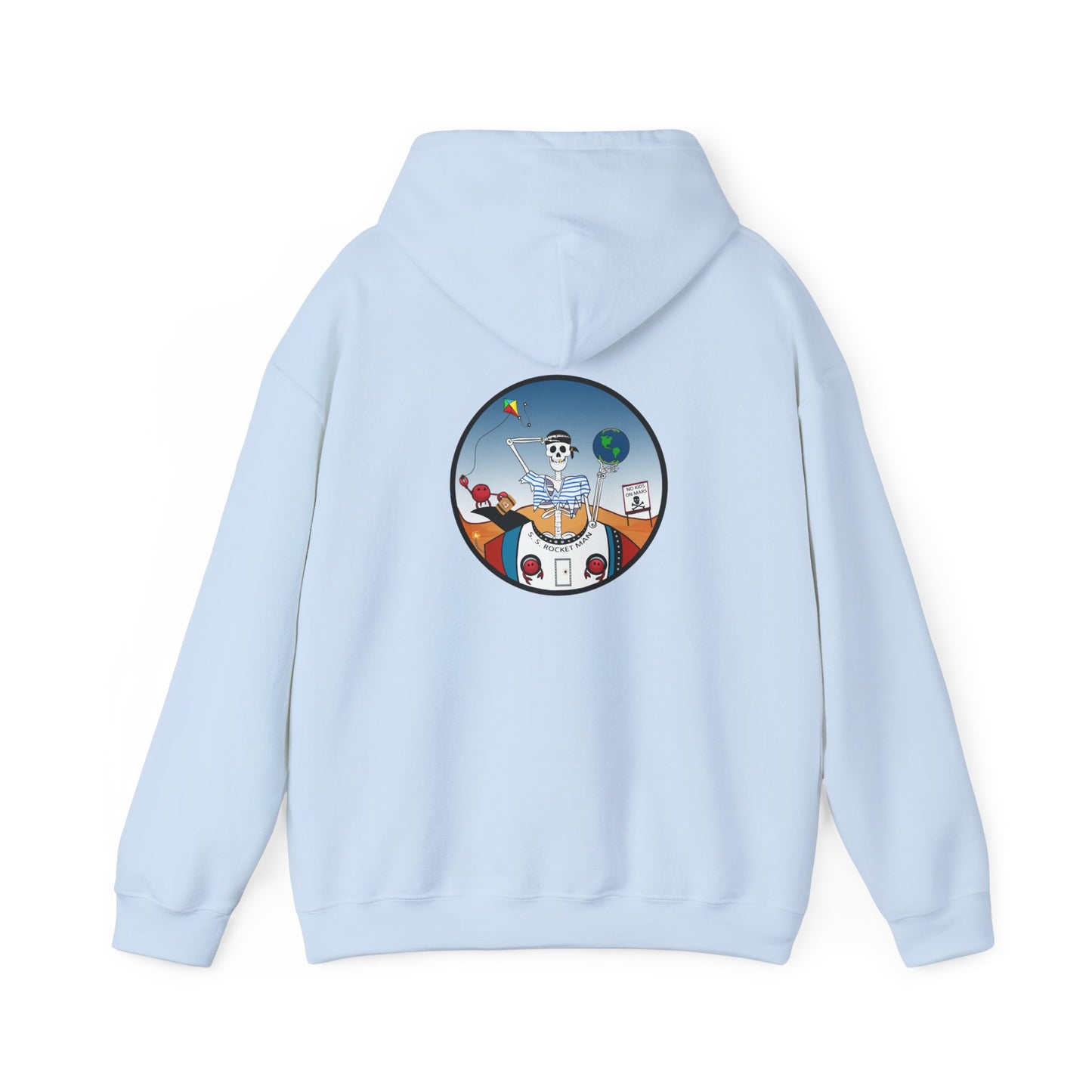 S. S. Rocket Man, The Classic All Day Hooded Sweatshirt, Safety Orange, Charry Red, Irish Green, and Light Blue