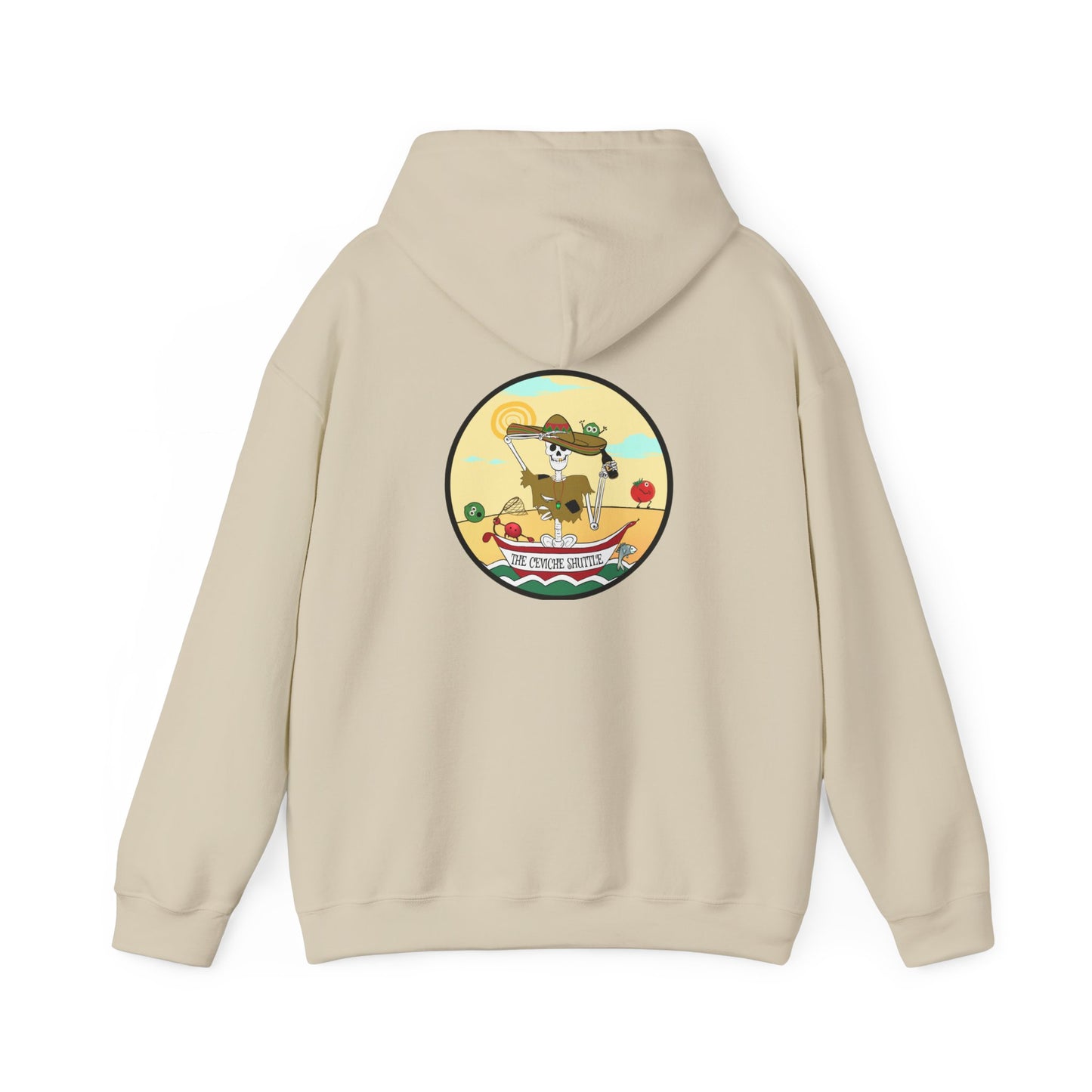 The Ceviche Shuttle, The Classic All Day Hooded Sweatshirt, In Military Green, Graphite Heather, Indigo Blue, Heather Sport Dark Navy, Antique Cherry Red, Safety Orange, Orange & Sand