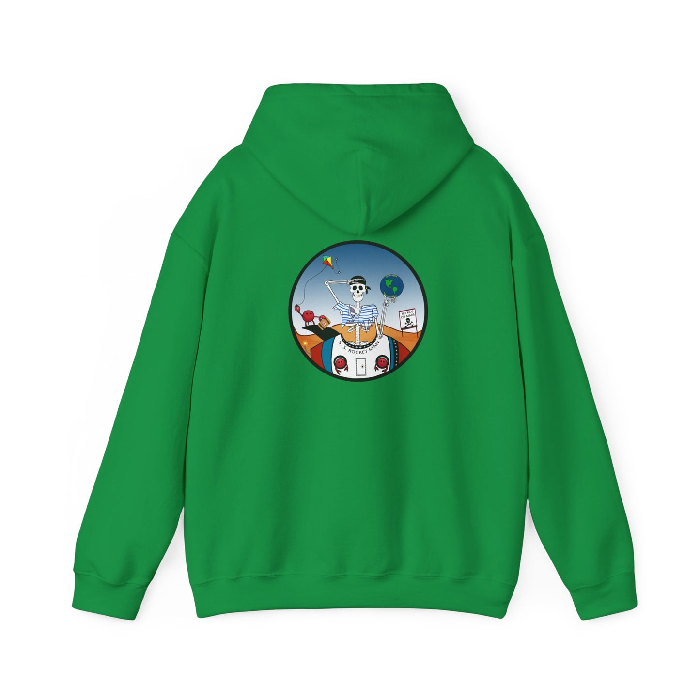 S. S. Rocket Man, The Classic All Day Hooded Sweatshirt, Safety Orange, Charry Red, Irish Green, and Light Blue