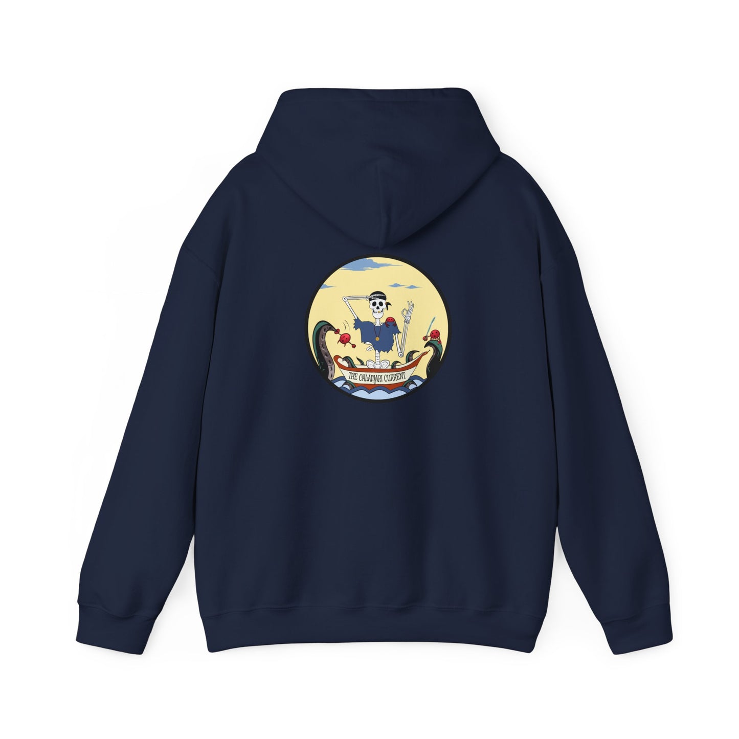 The Calamari Current, The Classic All Day Hooded Sweatshirt, in Navy, Light Blue & Forest Green