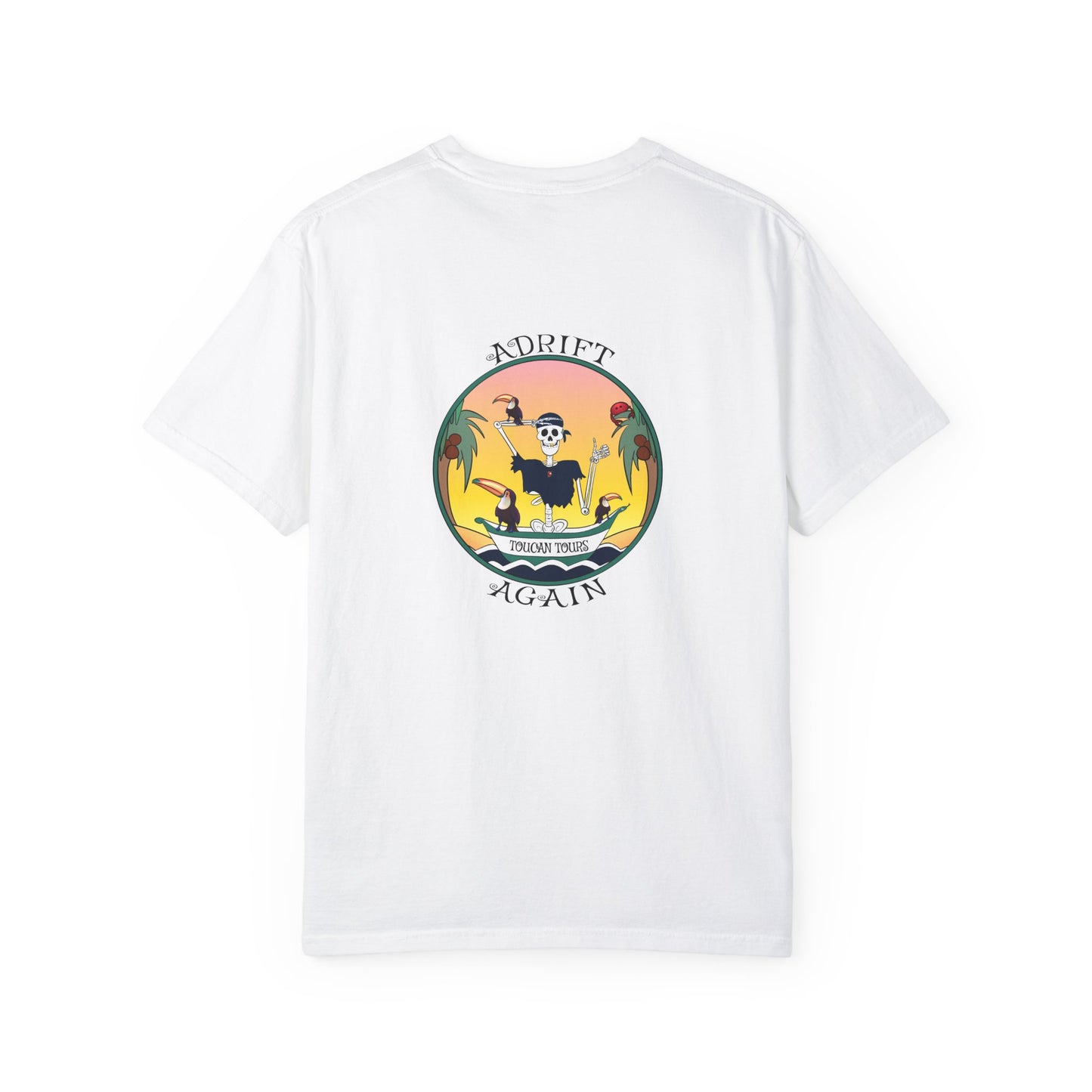 Toucan Tours, Unisex Garment-Dyed, Short Sleeve T-shirt, In Light Green, Terracotta, True Navy, White & Black